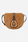 Crossbody bag in suede with curved design. With front flap, large golden buckle and contrasting leather details. - HONEY/DARK CHOCOLATE                                                                                                                                                                                                                                                                                                                                                                                         