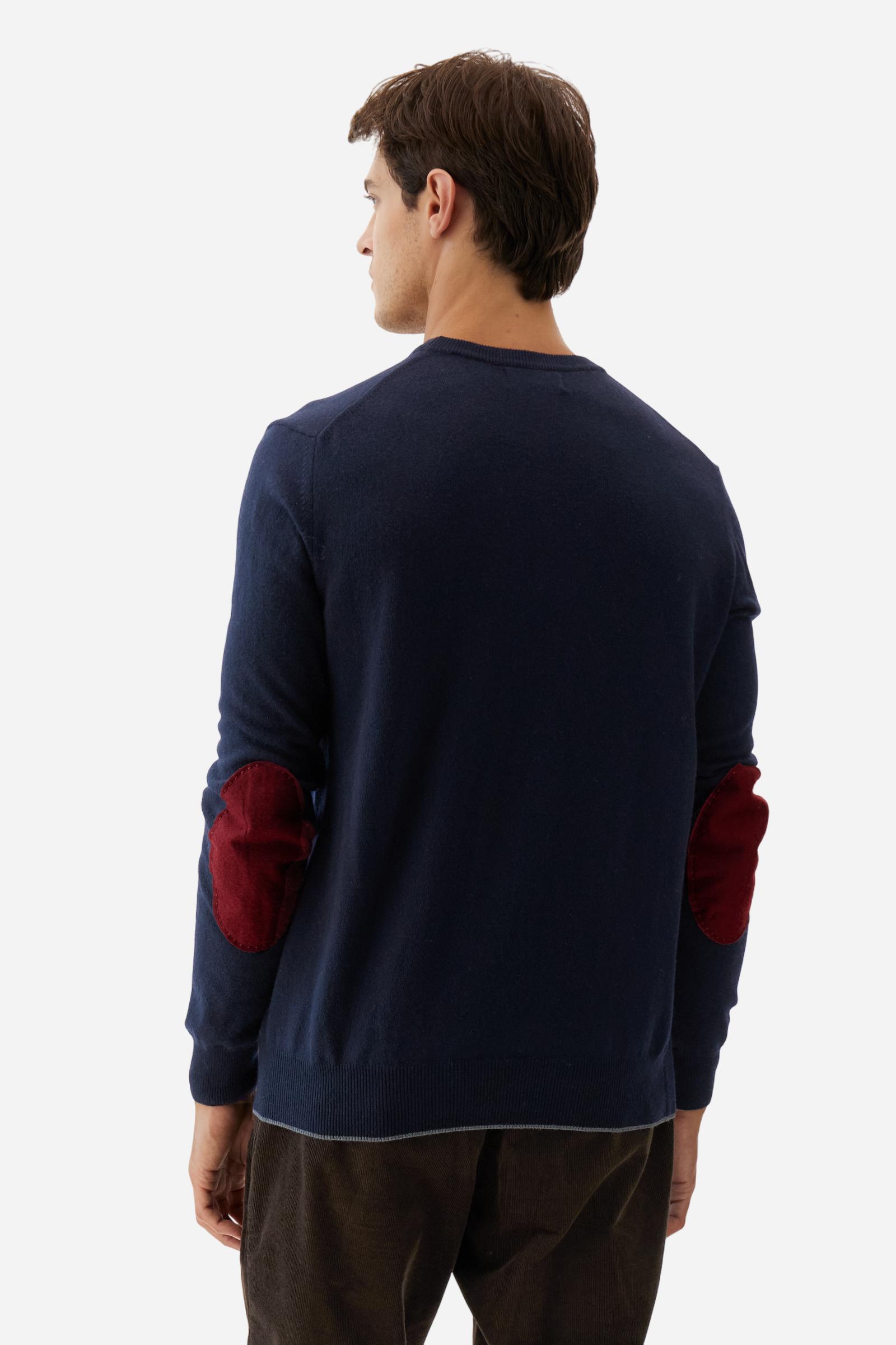 Men’s crew neck sweater with elbow patches - Bobbiejo