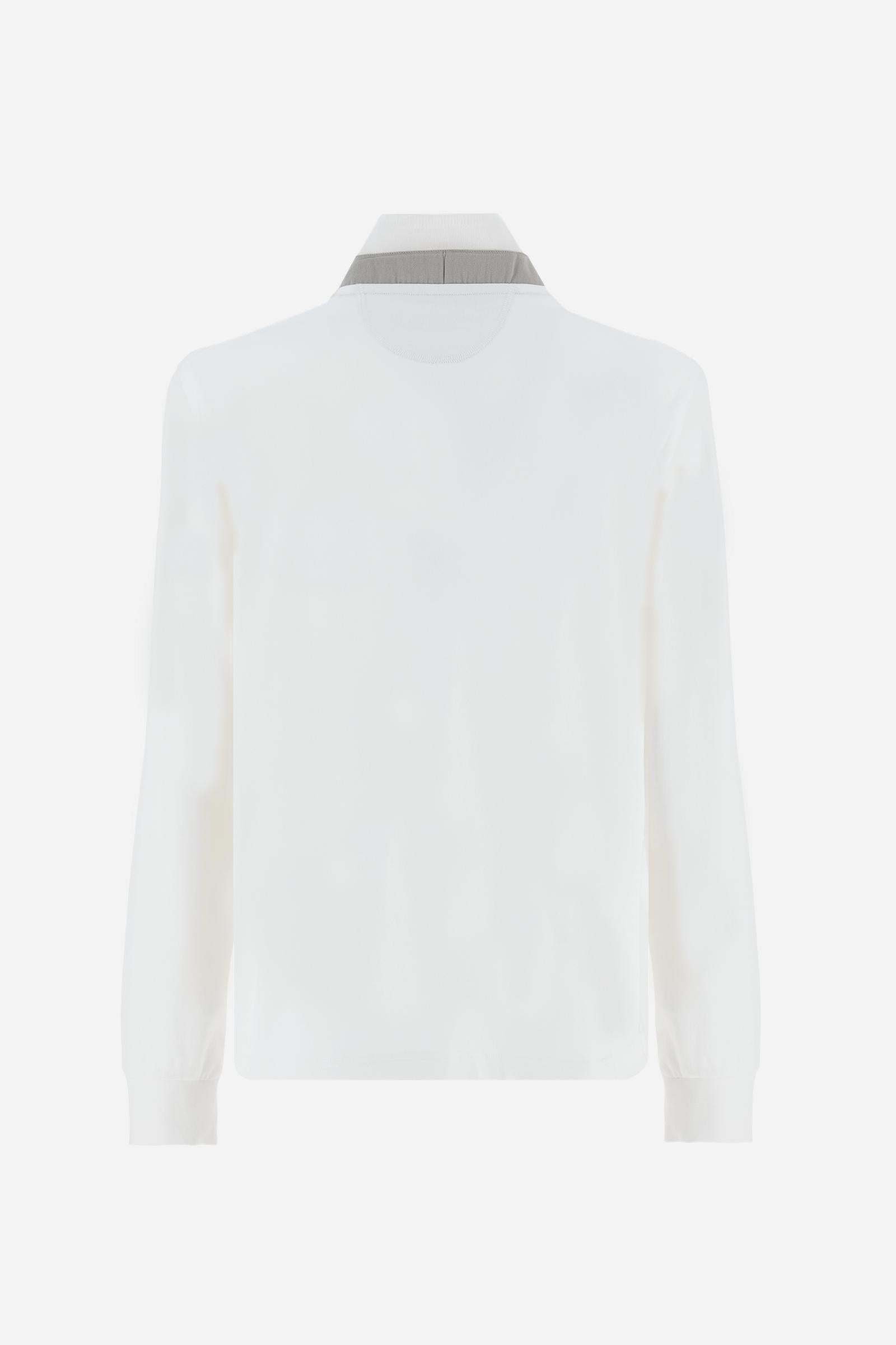 Long-sleeve polo shirt in warm cotton jersey. Ribbed collar with subtle textured detail, contrast undercollar and placket. Logo and Guards crest embroidered in contrast on the chest, paired with raised embroidered lettering inspired by Windsor tradition and British polo. Regular fit for an elegant yet relaxed style. Model wears size L. - Off White