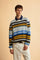 Cotton sweater with textured knit and geometric 3D pattern. Dynamic and refined look. Relaxed fit with ribbed trims and logo patch on the back. - Navy/SnowWhite                                                                                                                                                                                                                                                                                                                                                                