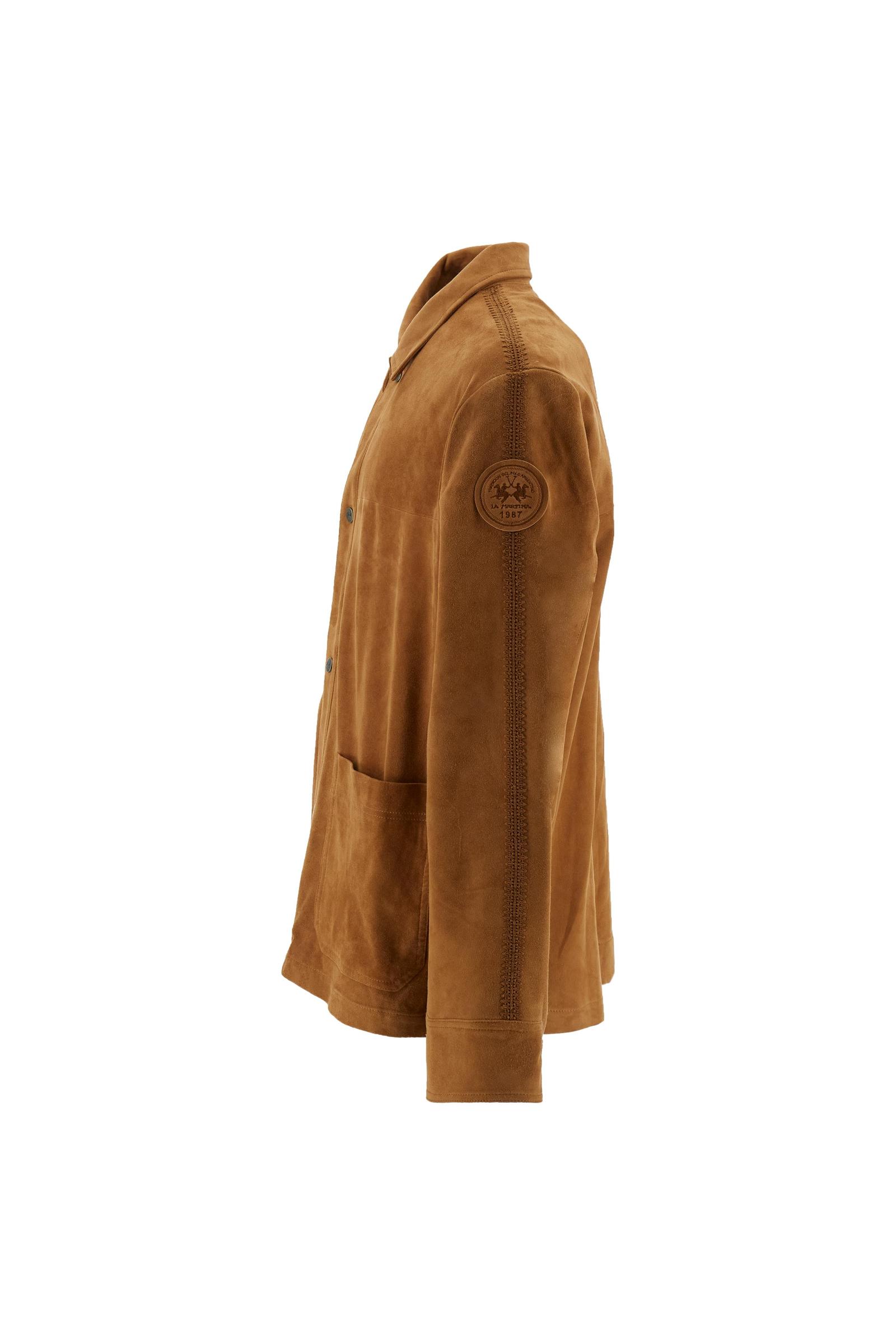 Suede jacket with a classic collar and snap-button closure. Patch pockets and suede trims with geometric embroidery on the shoulders. Branded patch on the sleeve. Regular fit with comfortable shoulders. - Monk's Robe                                                                                                                                                                                                                                                                                                        