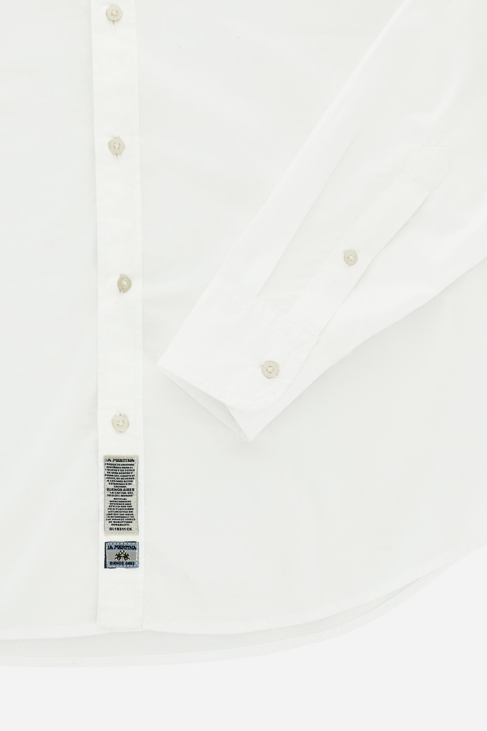 Men’s long-sleeve garment-dyed cotton poplin shirt. Regular fit with button-down collar and tricolor embroidered logo on the chest. - Optic White                                                                                                                                                                                                                                                                                                                                                                               