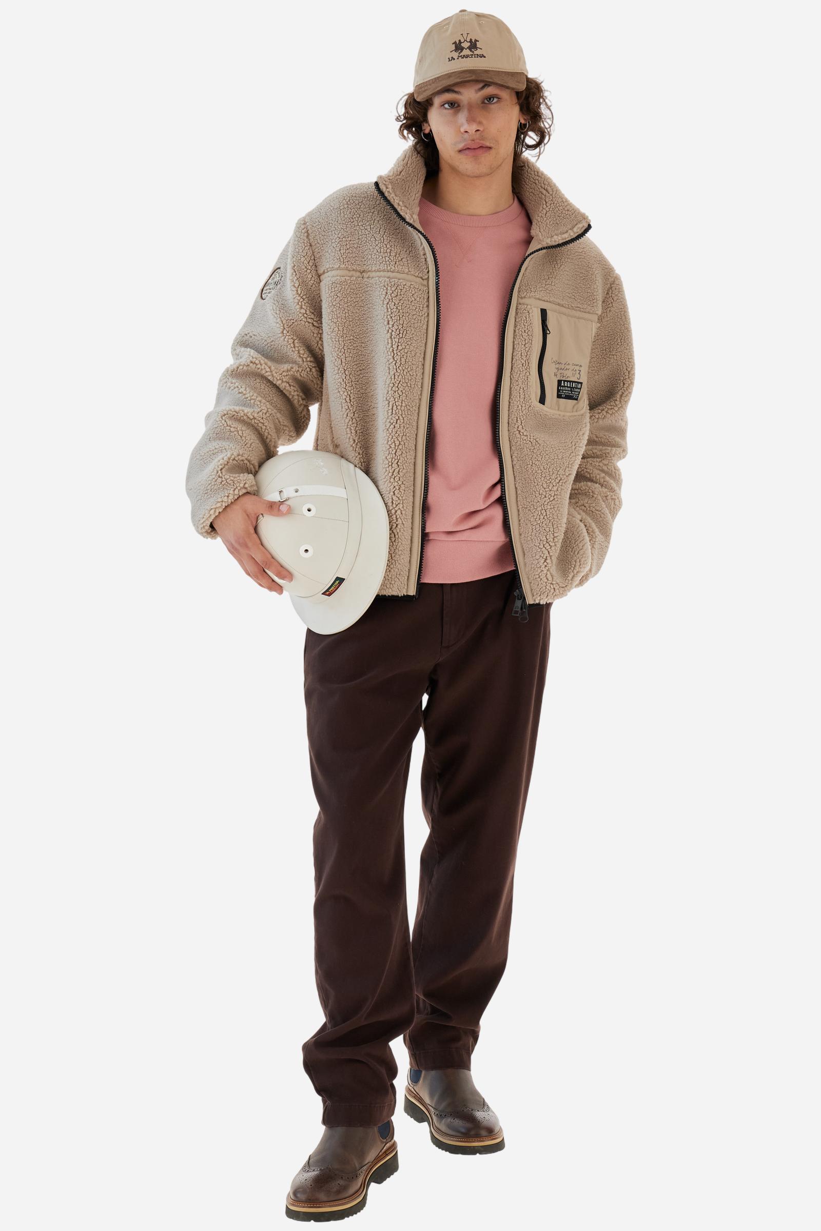 Men’s teddy jacket with high collar and long sleeves. Front zip closure with tone-on-tone details and Jugador de Polo Argentino graphics. - Tidal Foam