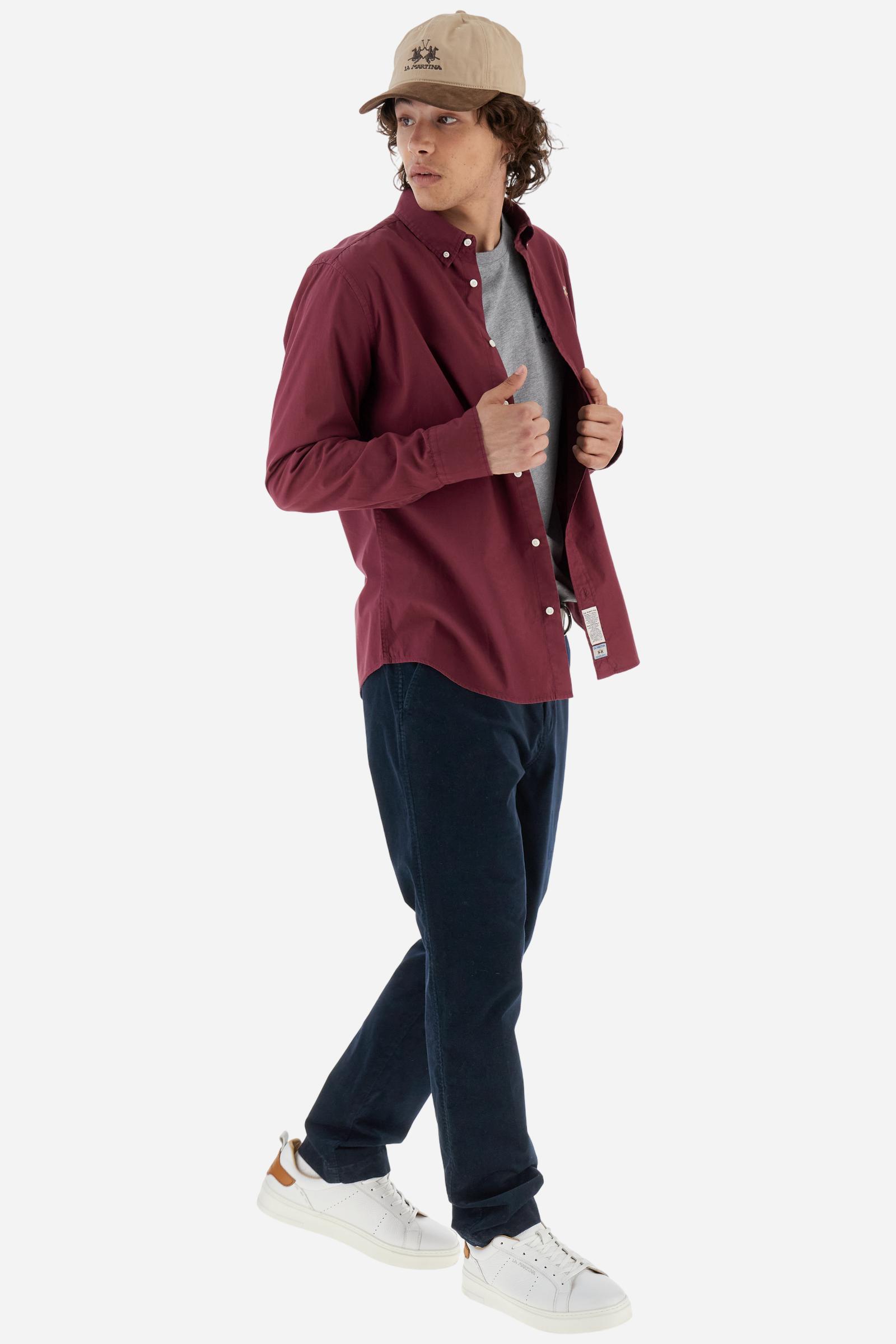 Men's long-sleeved shirt in cotton poplin. Slim fit with button-down collar. - Port Royale