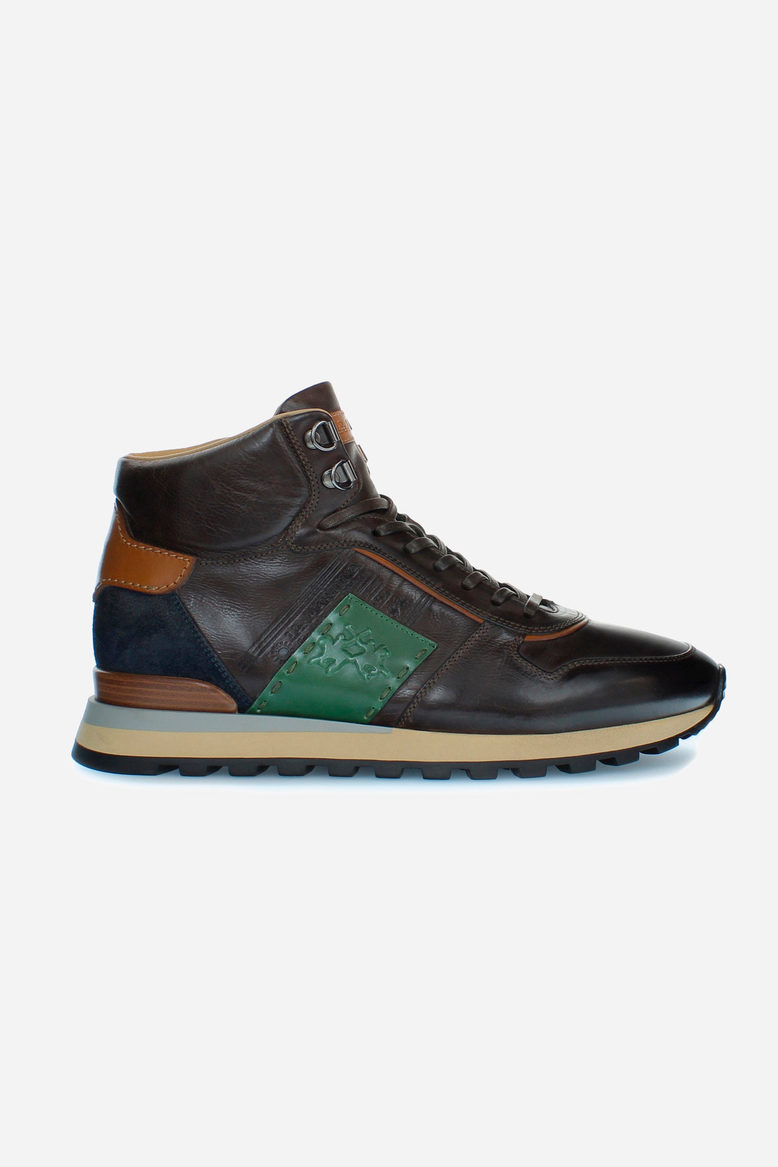 High-top men leather trainers with lining in sheepskin