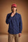 Men’s long-sleeve 100% cotton Oxford shirt with classic collar, button closure, embroidered details, red contrast stitching, and a comfortable regular fit with rounded hem. - Navy