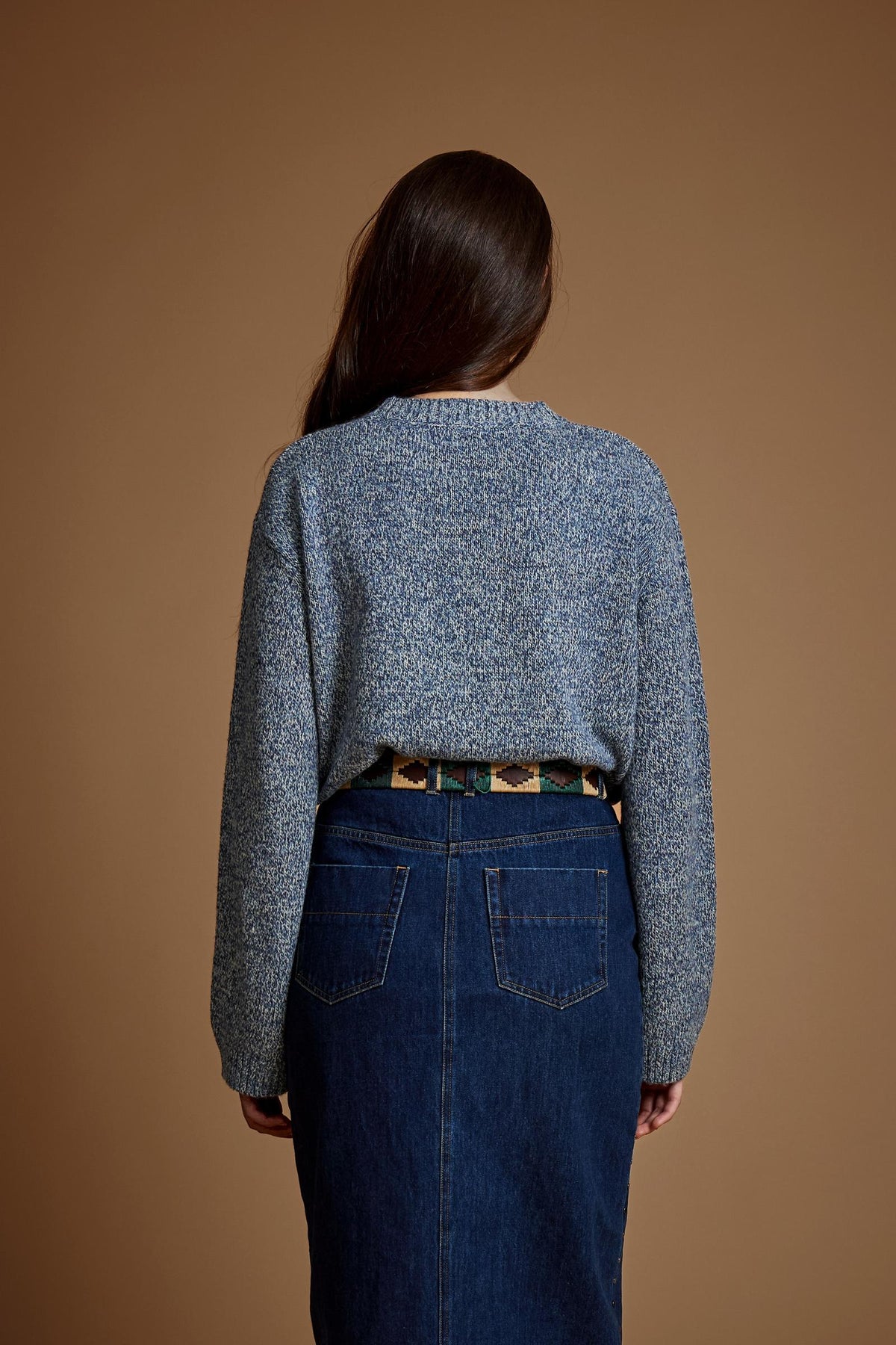 Women's crew neck sweater in melange lambswool blend - Edith