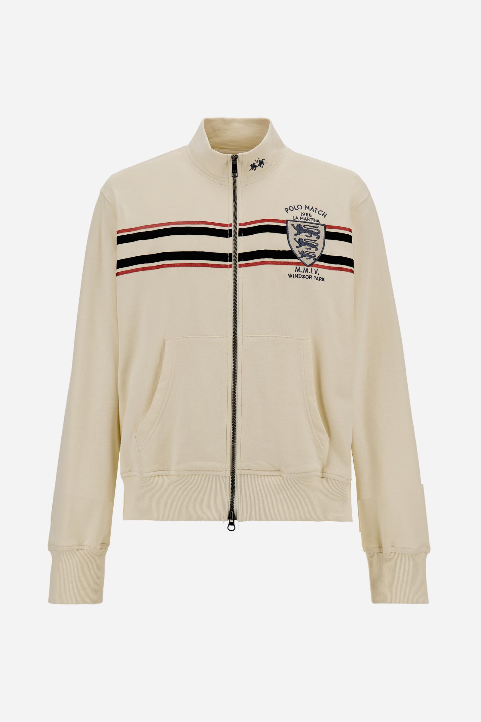 Men's full-zip sweatshirt in brushed cotton with rugby stripes - Didier