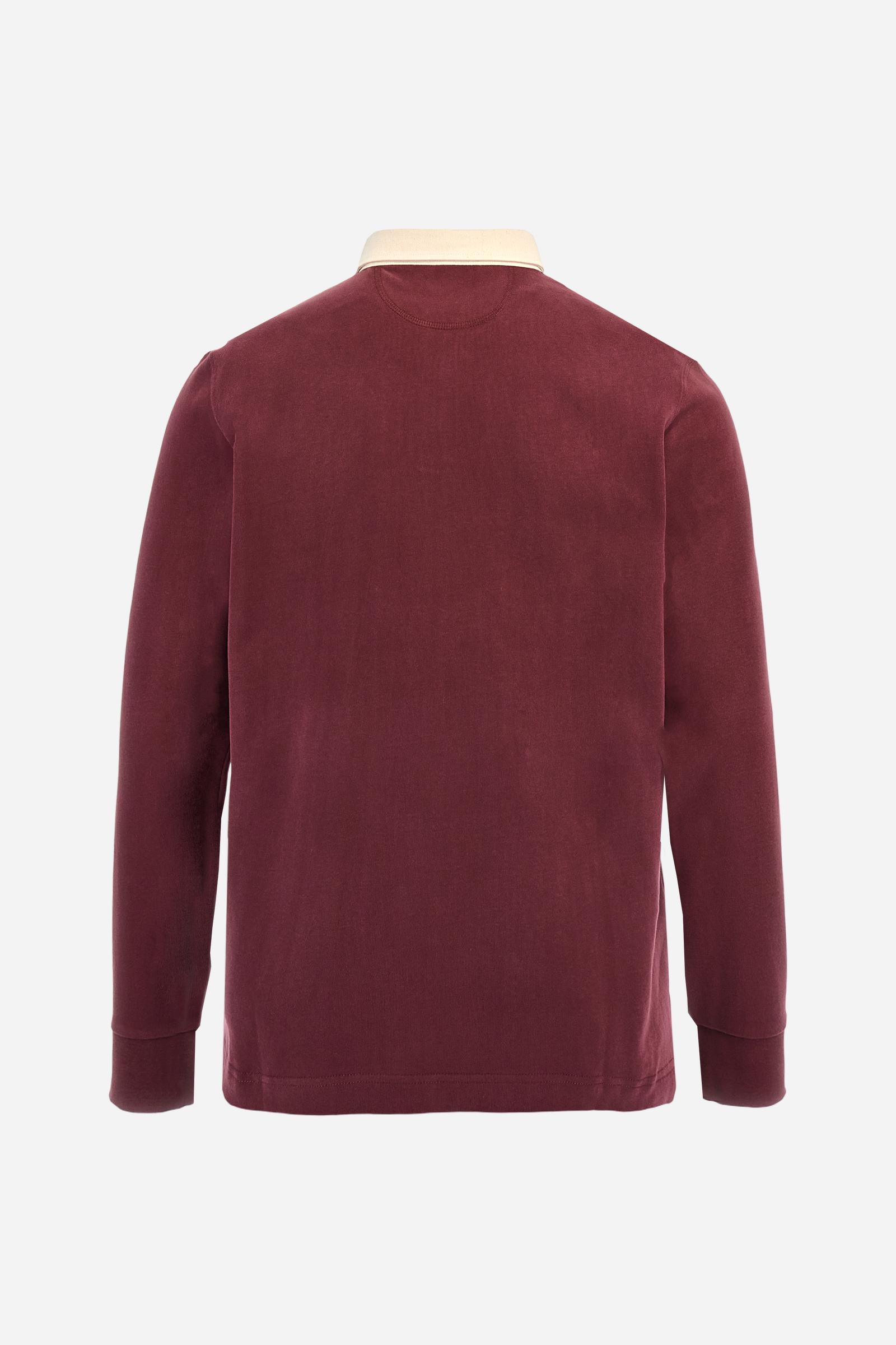 Long-sleeve polo shirt in soft, warm cotton jersey for all-day comfort. The contrasting gabardine collar adds a sophisticated touch to the clean design, while the ribbed cuffs in matching tone complete the look. On the chest, oversized colorful graphics celebrate Italy, Argentina, and England. A small embroidered logo in contrast sits below the placket. Regular fit for a relaxed silhouette that suits every body type. Model wears size L. - Port Royale