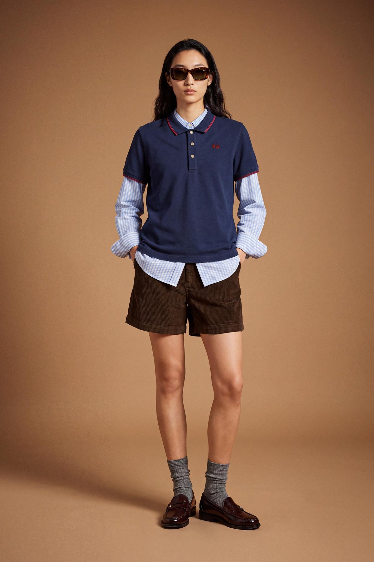 Women's 100% cotton piqué polo with regular fit, ribbed collar and cuffs, contrasting edges, 3-button front, and embroidered logo for a classic, comfortable style. - Navy Blazer