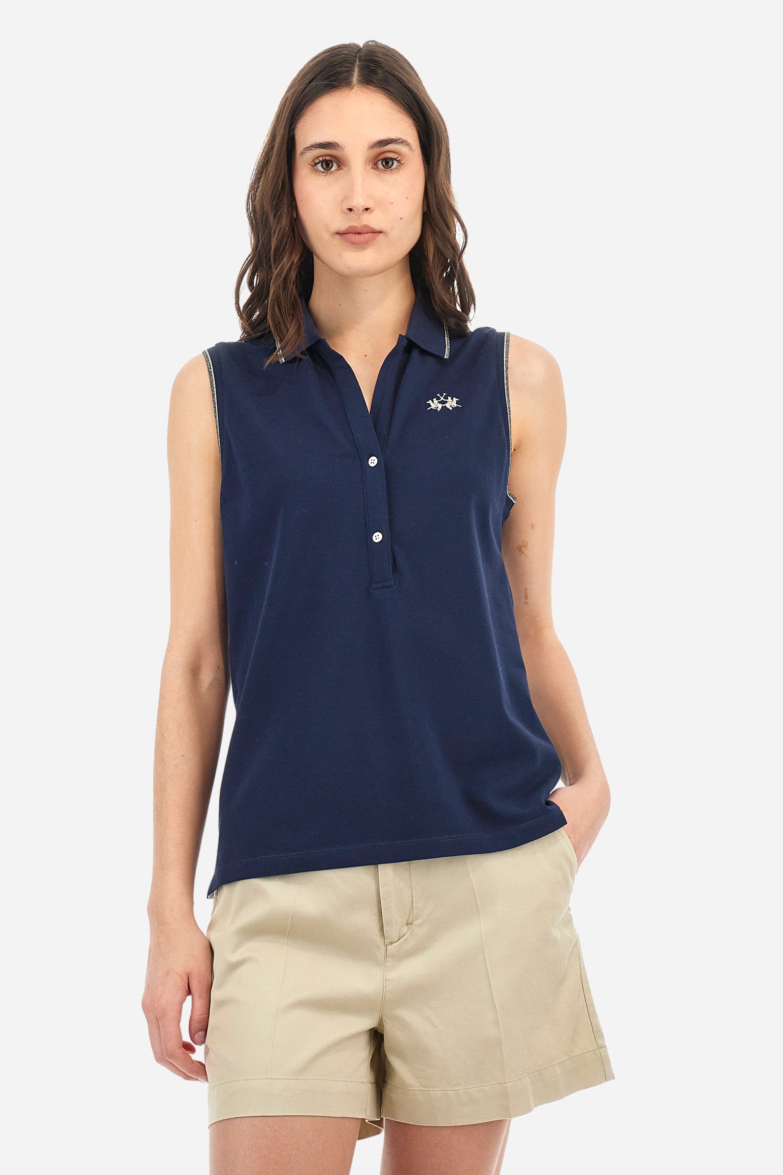 Regular fit sleeveless pique cotton polo shirt - Yessenia