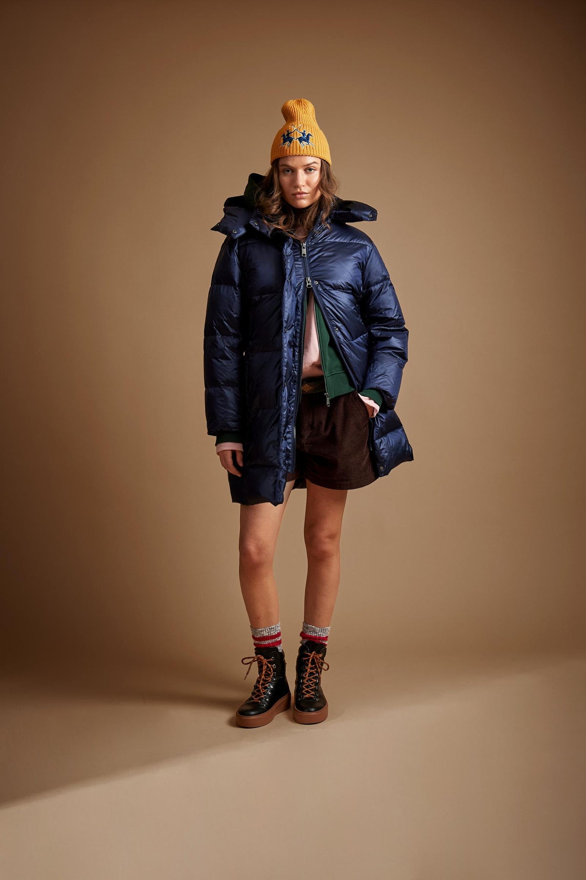 Long women's down jacket in iridescent nylon, feather-padded - Demi
