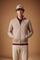 Men's 100% cotton fleece sweatshirt with a high collar, customized zipper, ribbed cuffs and hem, regular fit, and a subtle embroidered logo for comfort and style. - Vintage Khaki