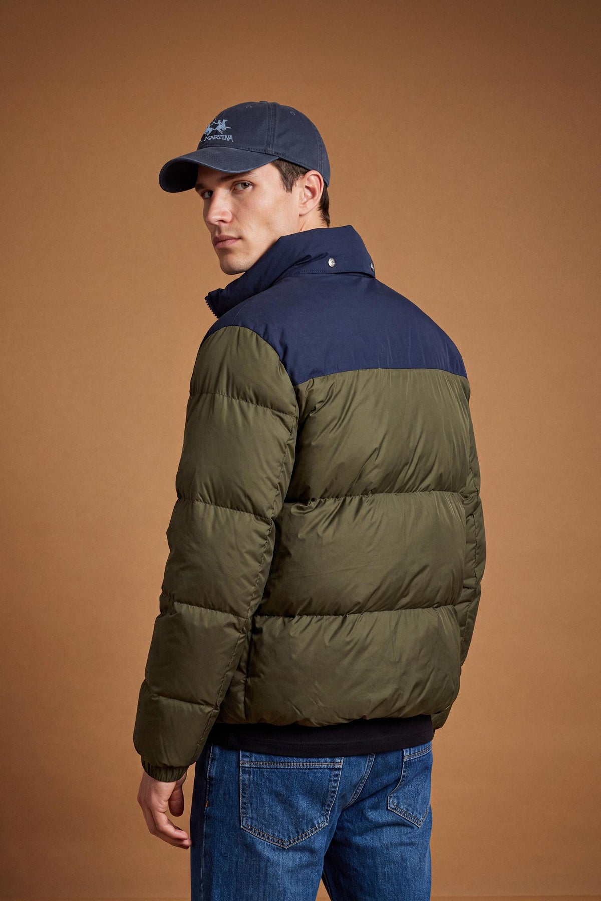 Men's down jacket with hood in nylon and feather - Dalton