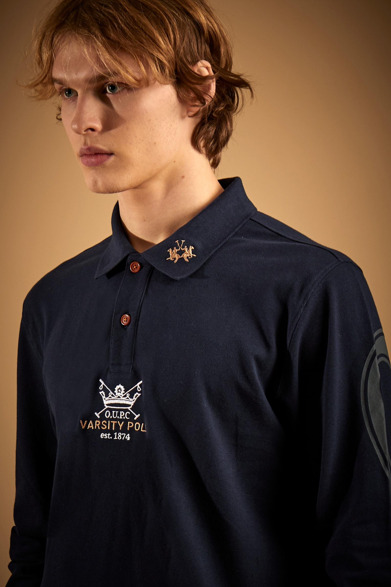 Men's long-sleeve polo shirt in Oxford cotton piqué - Emilio