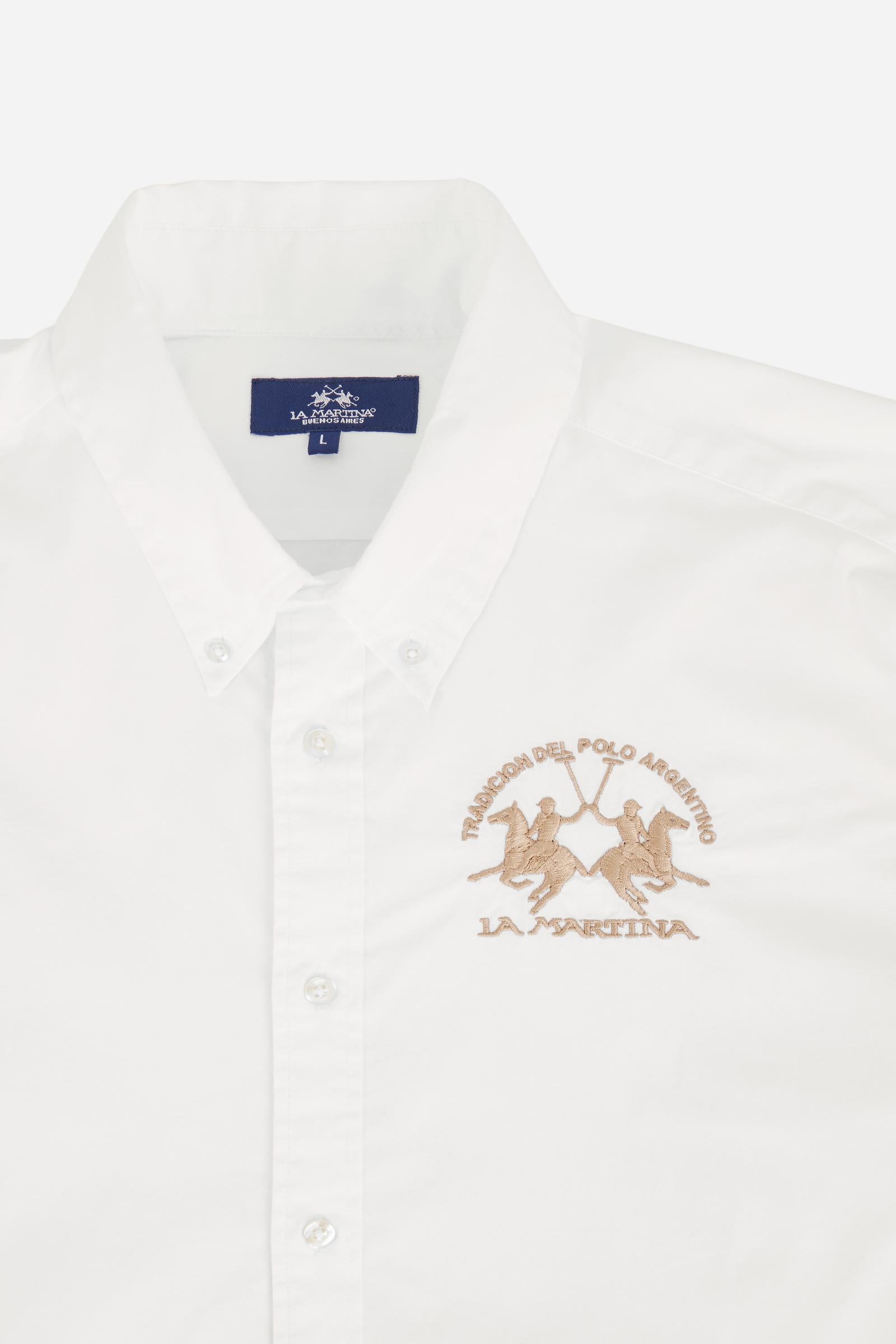Men's long-sleeved shirt in cotton poplin with a regular-fit and button-down collar                                                                        - Optic White