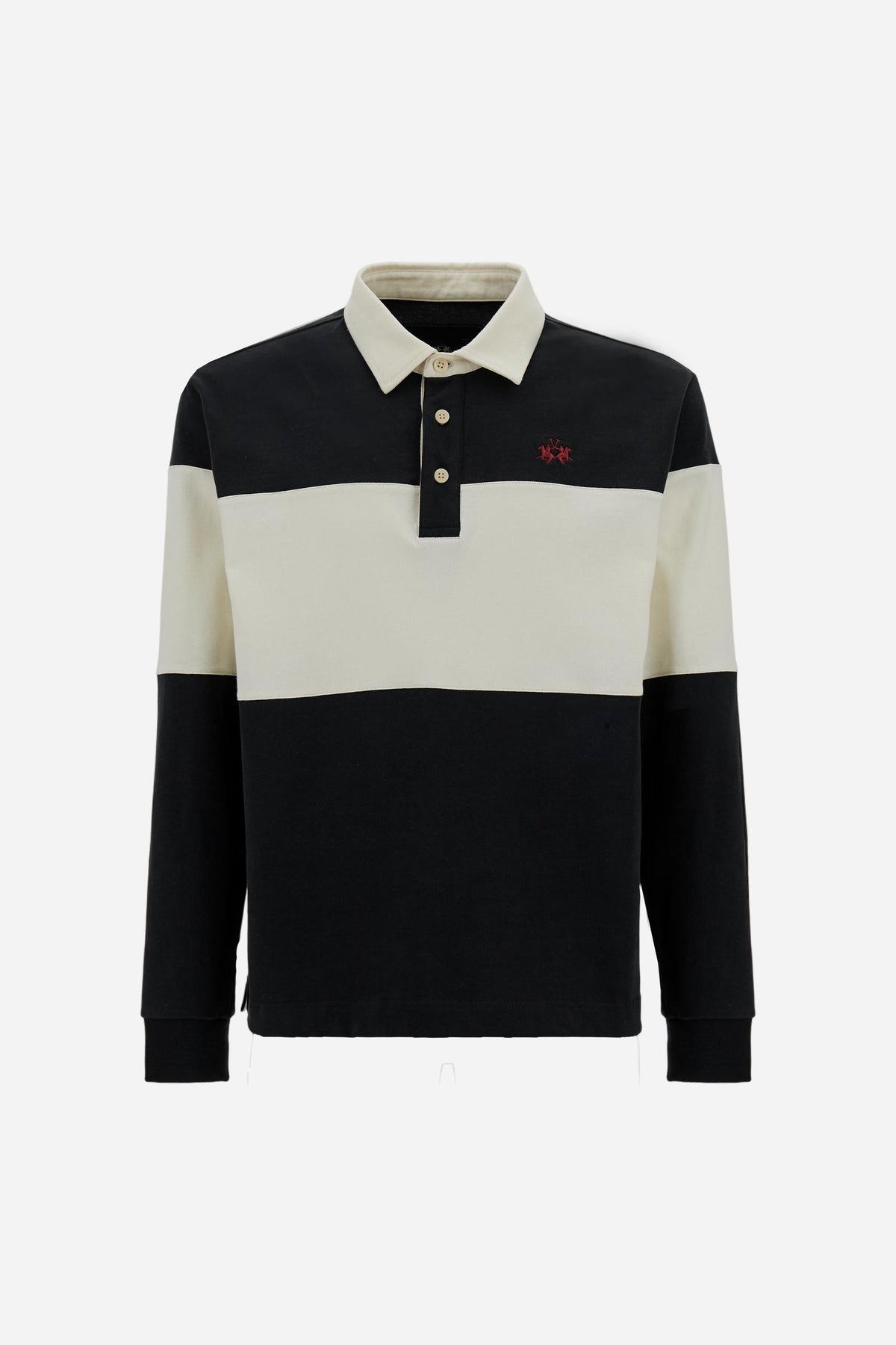 Men's rugby polo, heavy cotton jersey with large stripe - Dion