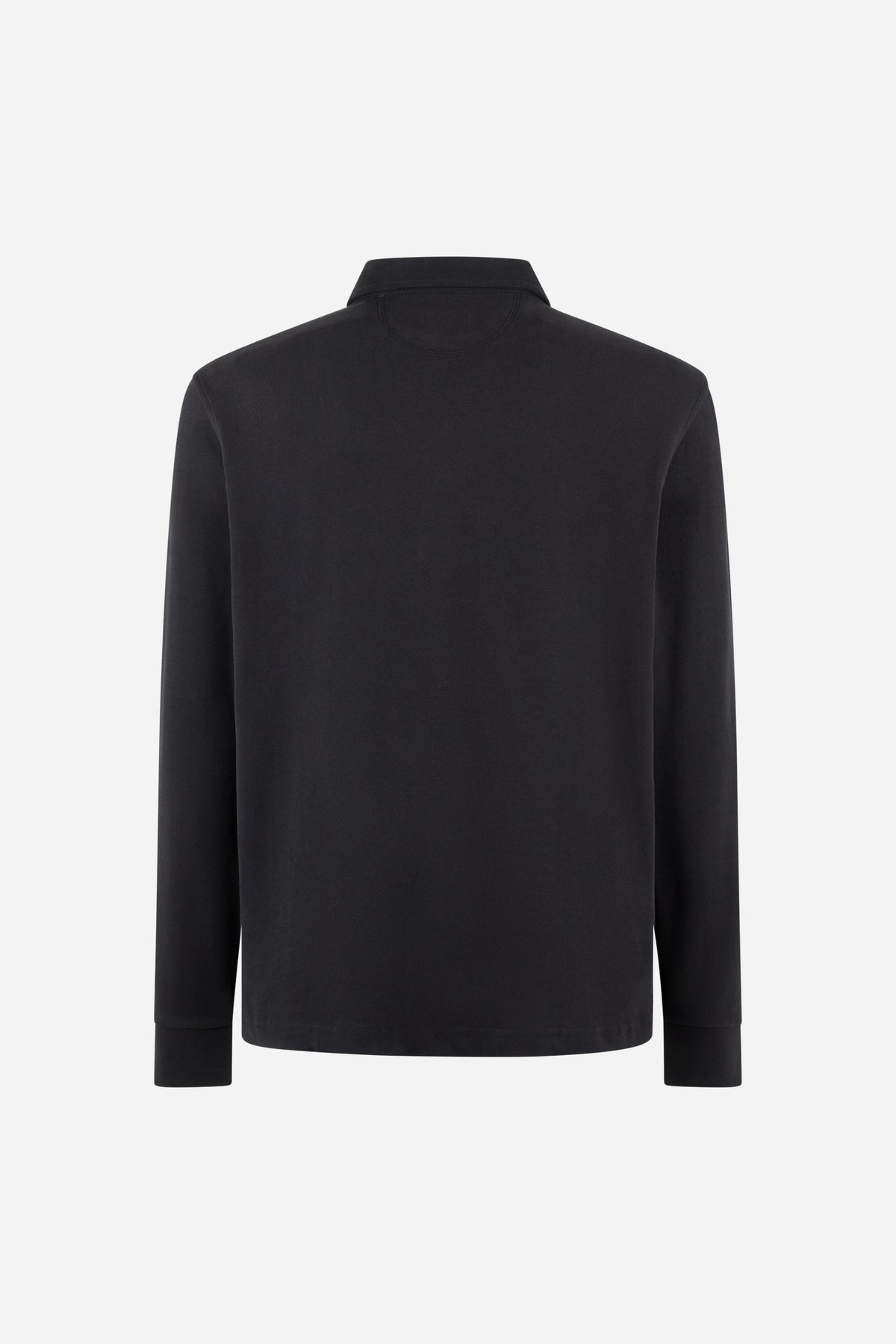 Men's long-sleeve polo made from heavy cotton jersey with ribbed cuffs, contrasting gabardine collar, embroidered logo, and a comfortable regular fit. - Black