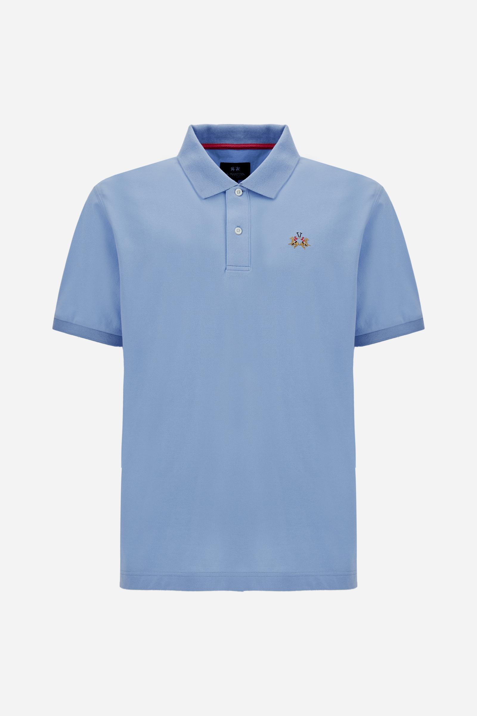 Men’s stretch piqué polo with tricolor logo - Eduardo