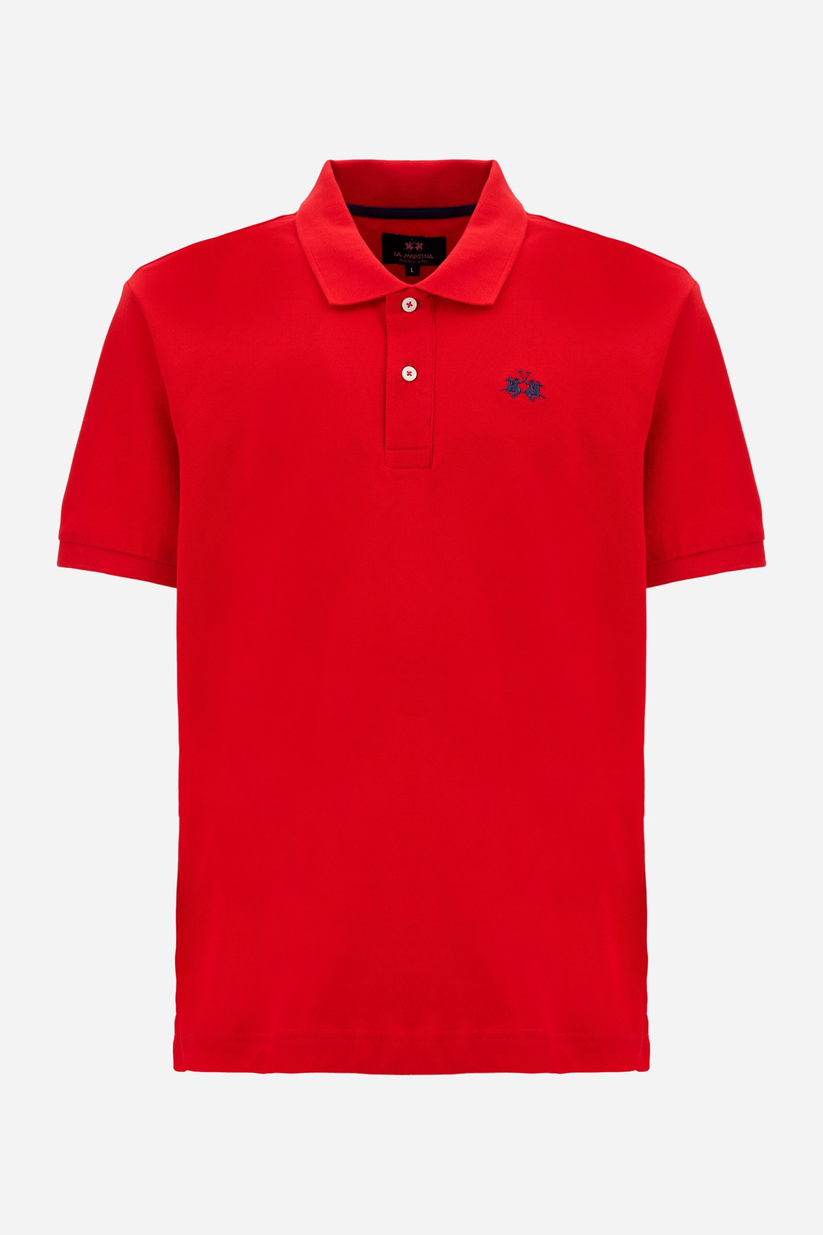 Men’s short sleeve cotton piqué polo shirt with regular fit, two-button placket and contrast brand logo. - Formula One