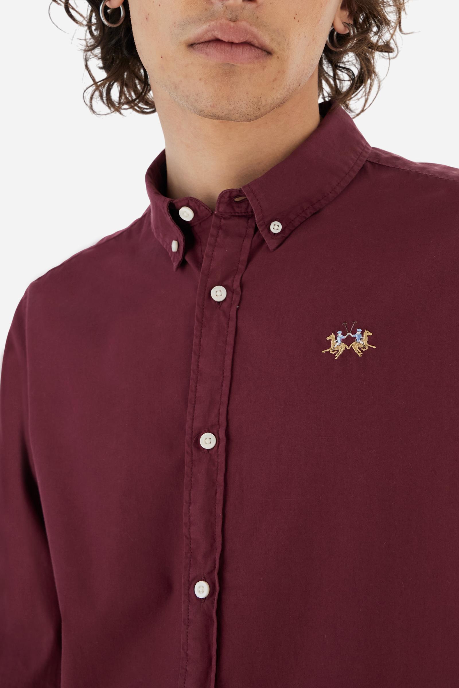 Men's long-sleeved shirt in cotton poplin. Slim fit with button-down collar. - Port Royale