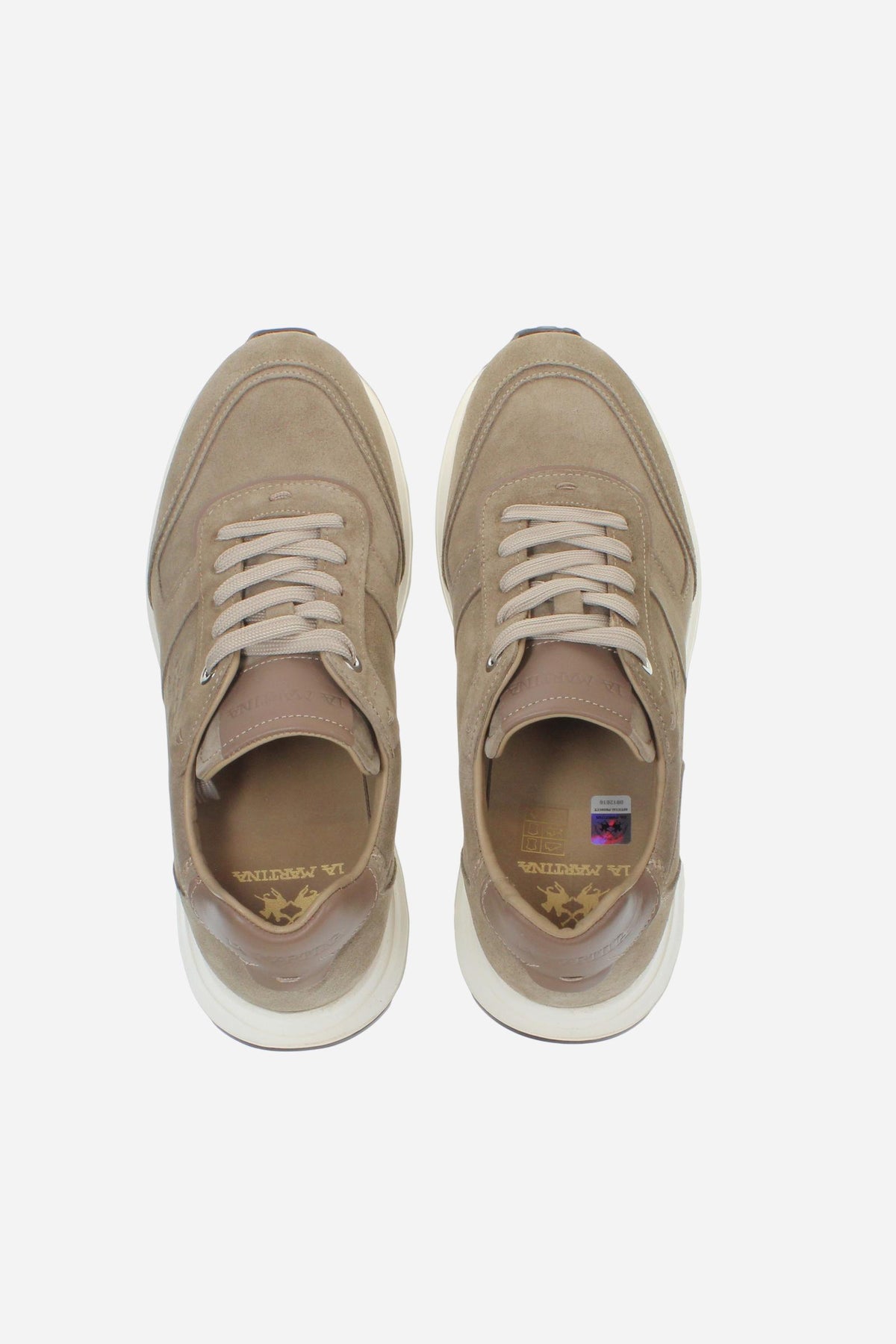 Men's suede sneaker with tone-on-tone stitching, hand-crafted details, heat-embossed logos, and a lightweight two-tone EVA sole for comfort and grip. - Taupe Gray