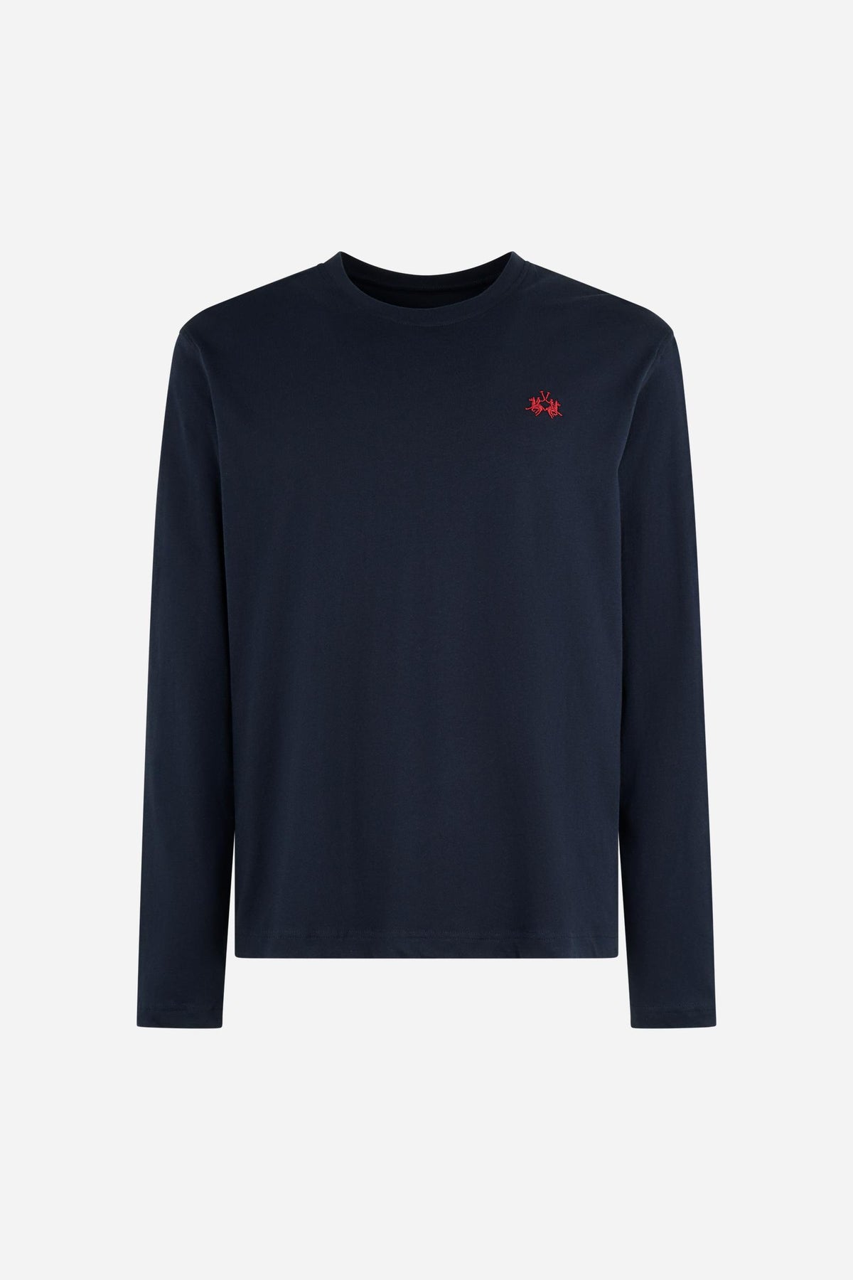 Men’s long-sleeve T-shirt in 100% cotton jersey with ribbed crew neck, regular fit, and subtle embroidered logo for all-day comfort and classic style. - Navy Blazer