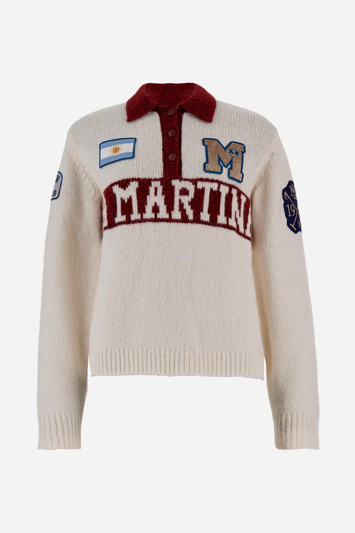Women's polo collar sweater in alpaca blend with patch - Estella