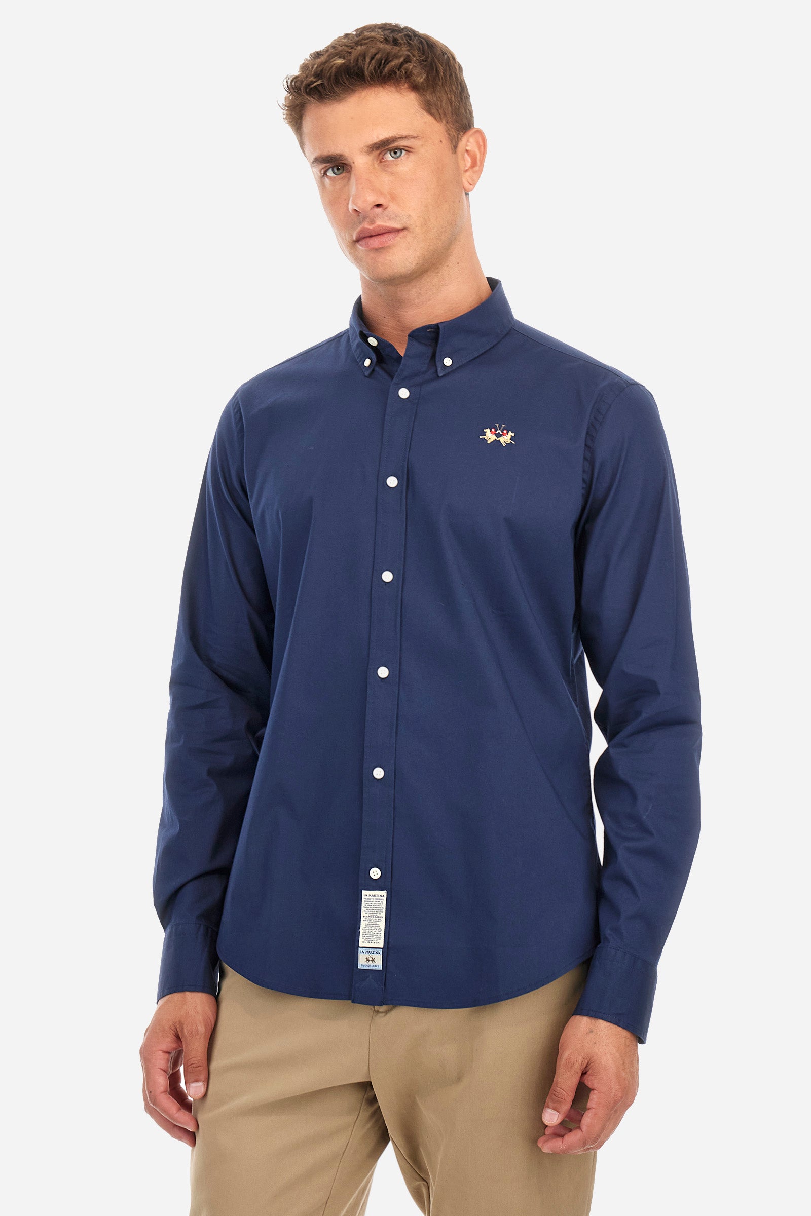 Slim-fit shirt in elasticated cotton - Leon