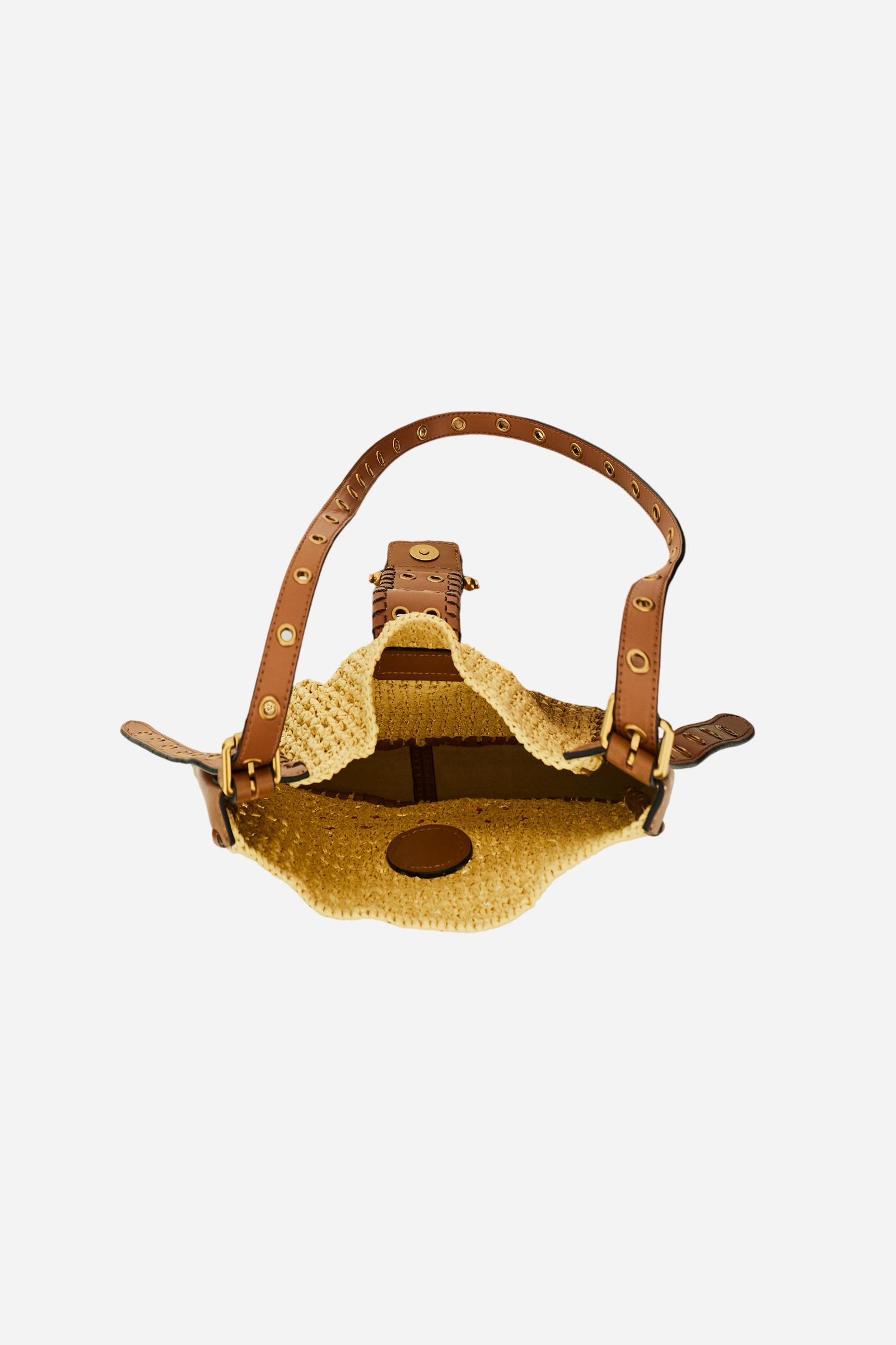 Women's leather and raffia crossbody bag with maxi logo - Fuego Crossbody