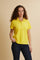 Women’s short-sleeve polo in stretch piqué. Updated regular fit for a more contemporary silhouette. Ribbed collar and cuffs in matching tone, small placket with custom buttons. Brand lettering printed in contrast under the collar and small embroidered logo on the chest. The model wears size 2. - Empire Yellow                                                                                                                                                                                                          