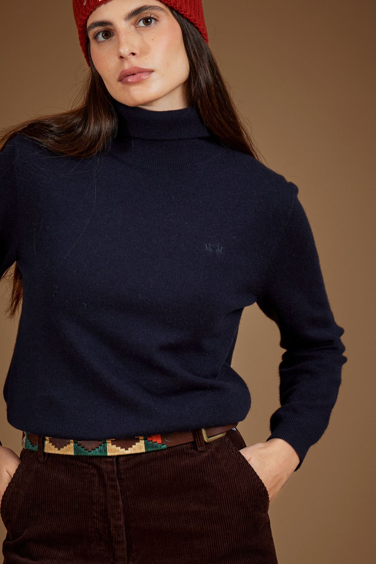 Women's ribbed turtleneck sweater in lambswool blend - Elvina