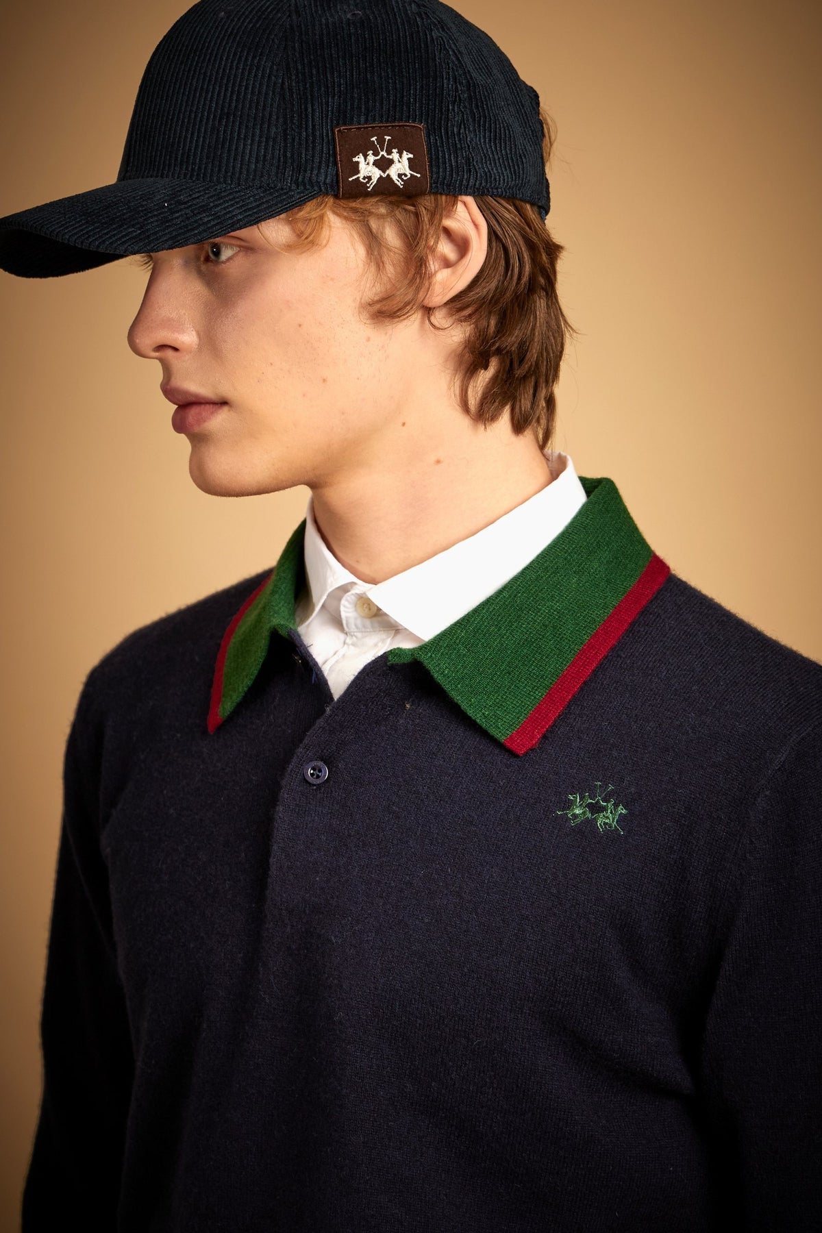 Men's polo shirt in mixed lambswool knit with ribbed collar - Eunice