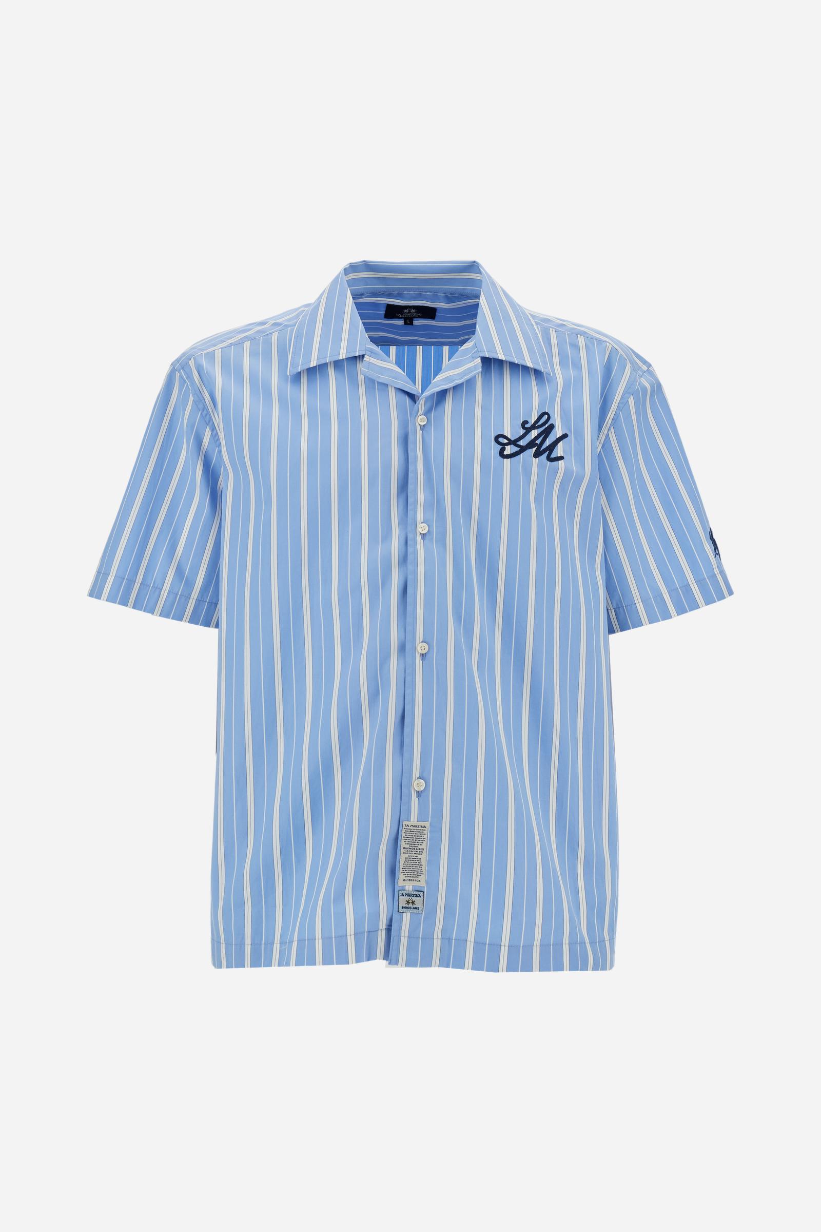 Men's bowling shirt in striped poplin Mykonos Edition - Connor