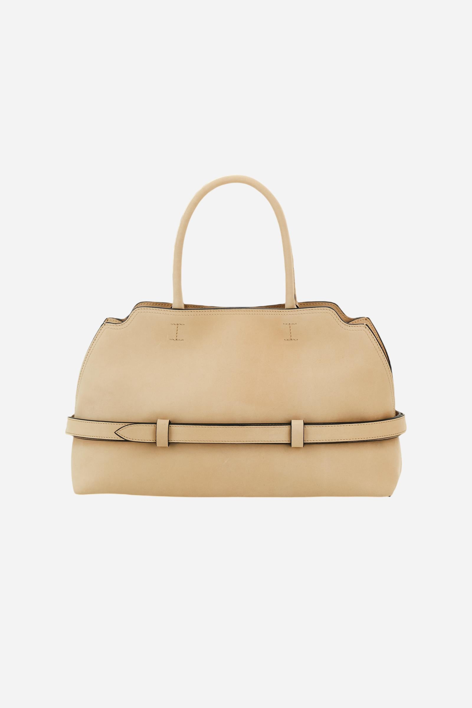 Handtasche aus Veloursleder mit dekorativen Riemen - Tote