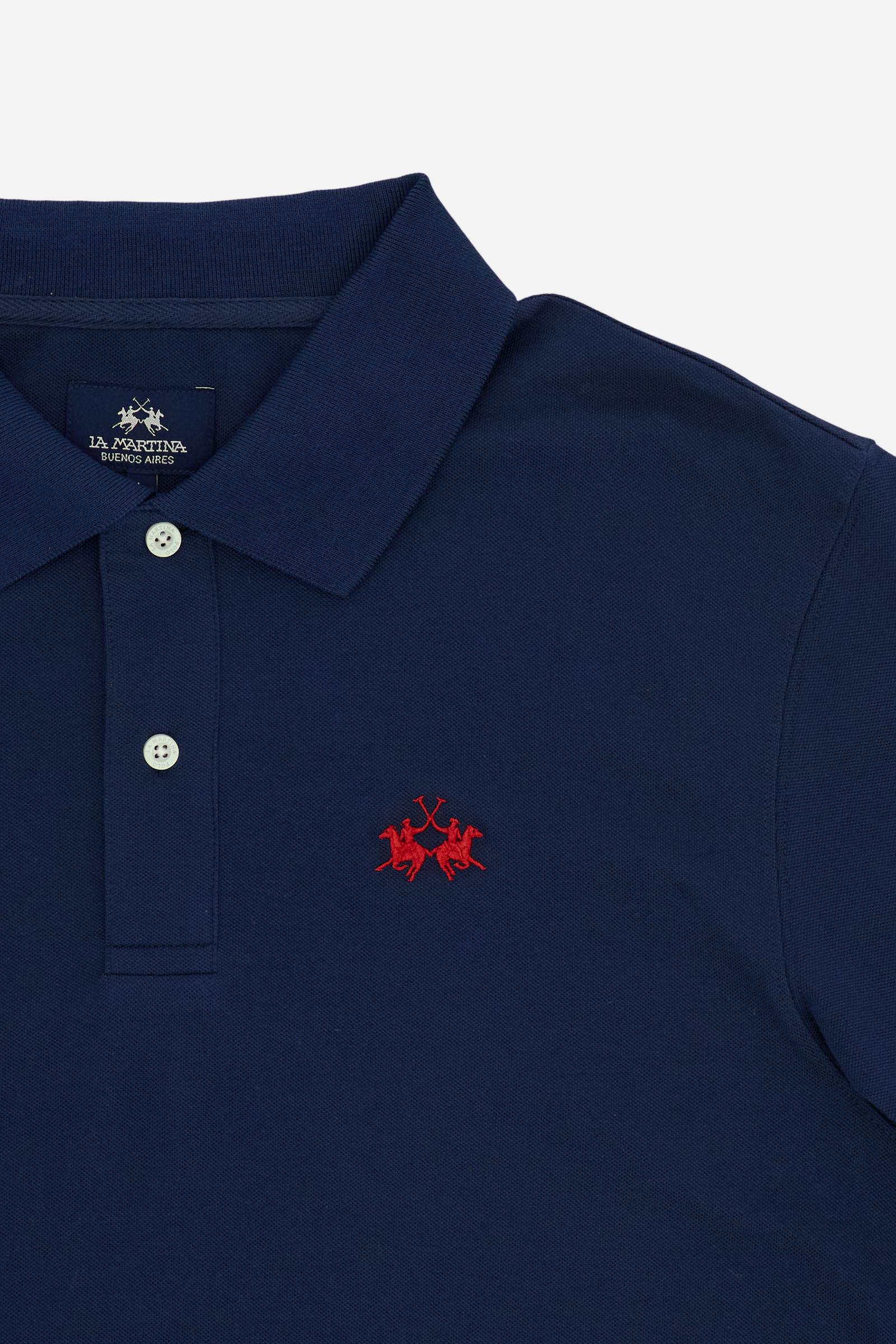 Men’s short-sleeve stretch piqué polo. Two-button placket and ribbed details, with a regular fit. Iconic style characterised by applied logo and patches. - Navy                                                                                                                                                                                                                                                                                                                                                                