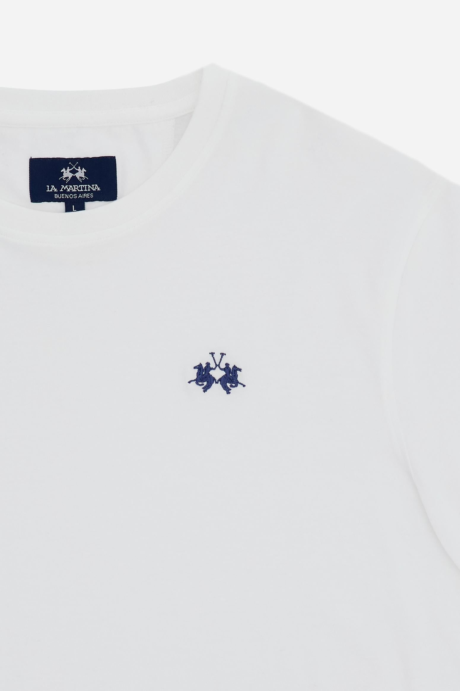 Men’s short sleeve cotton jersey T-shirt, essential style with contrast embroidered logo and regular fit. - Optic White                                                                                                                                                                                                                                                                                                                                                                                                         