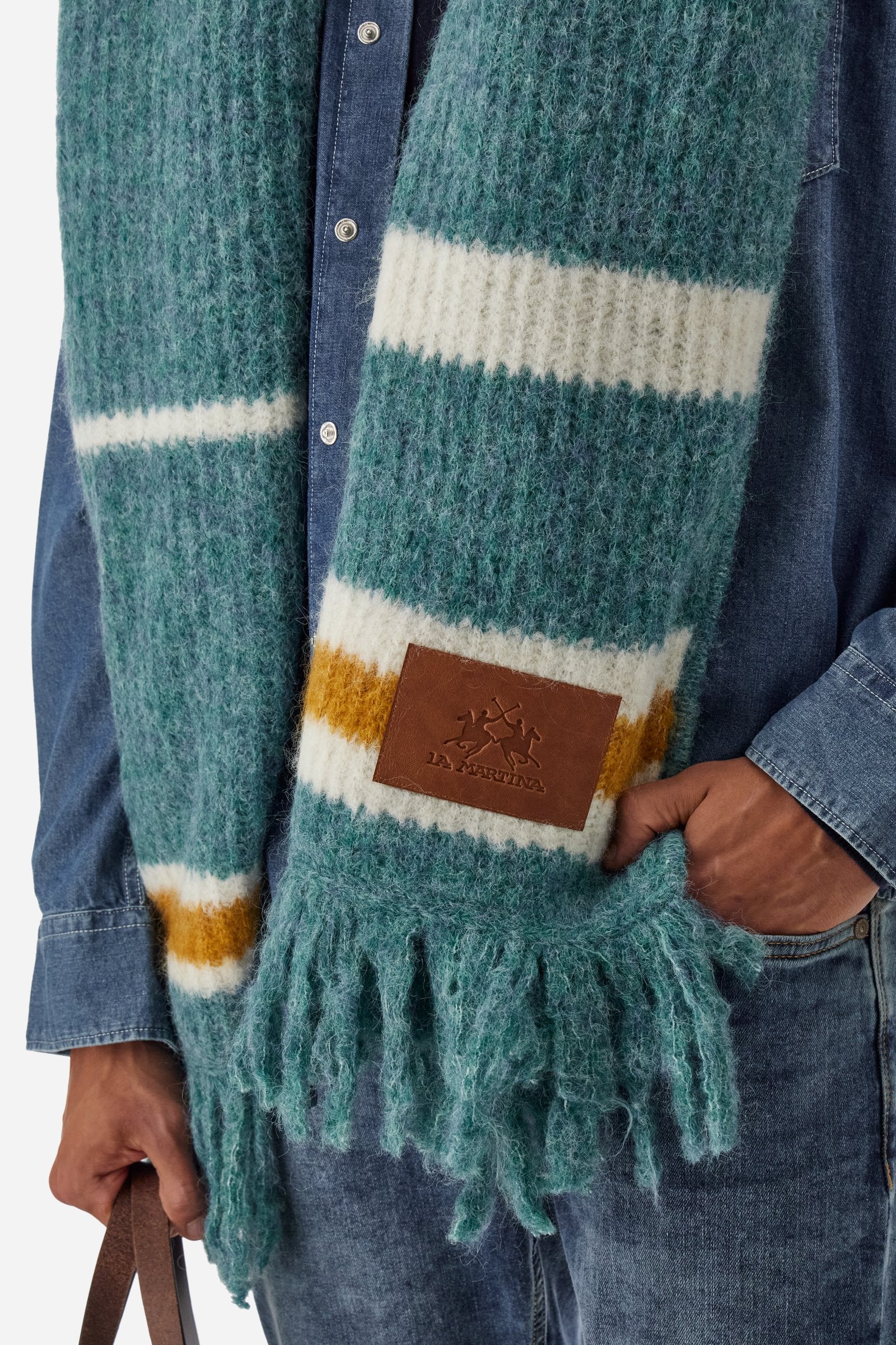 Manta a rayas de lana mohair con flecos - Bennie