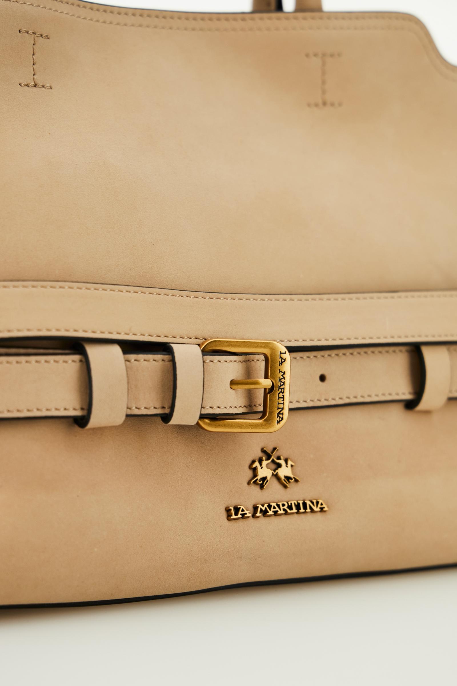 Suede handbag with decorative belts - Tote
