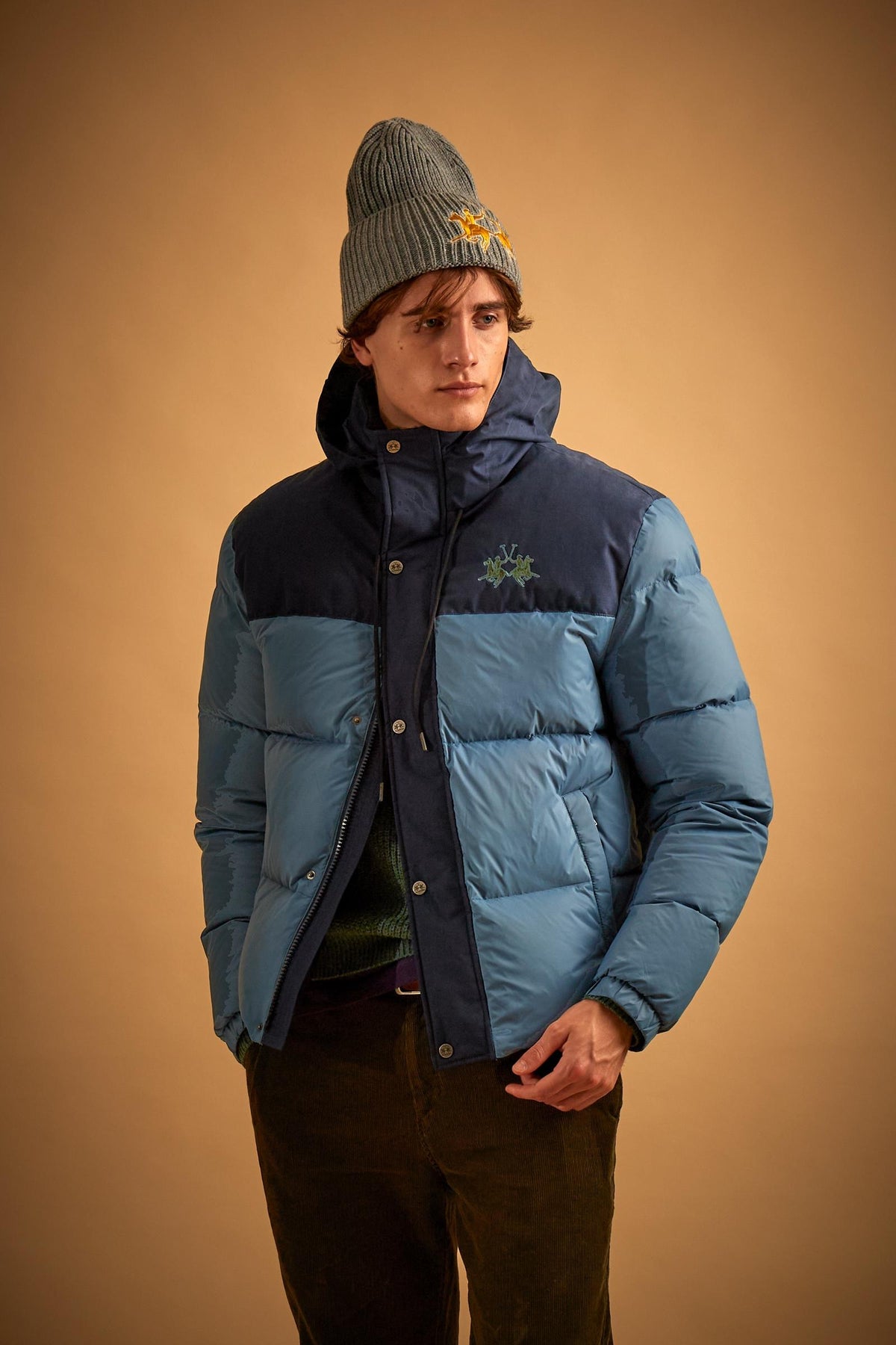 Men's down jacket with hood in nylon and feather - Dalton