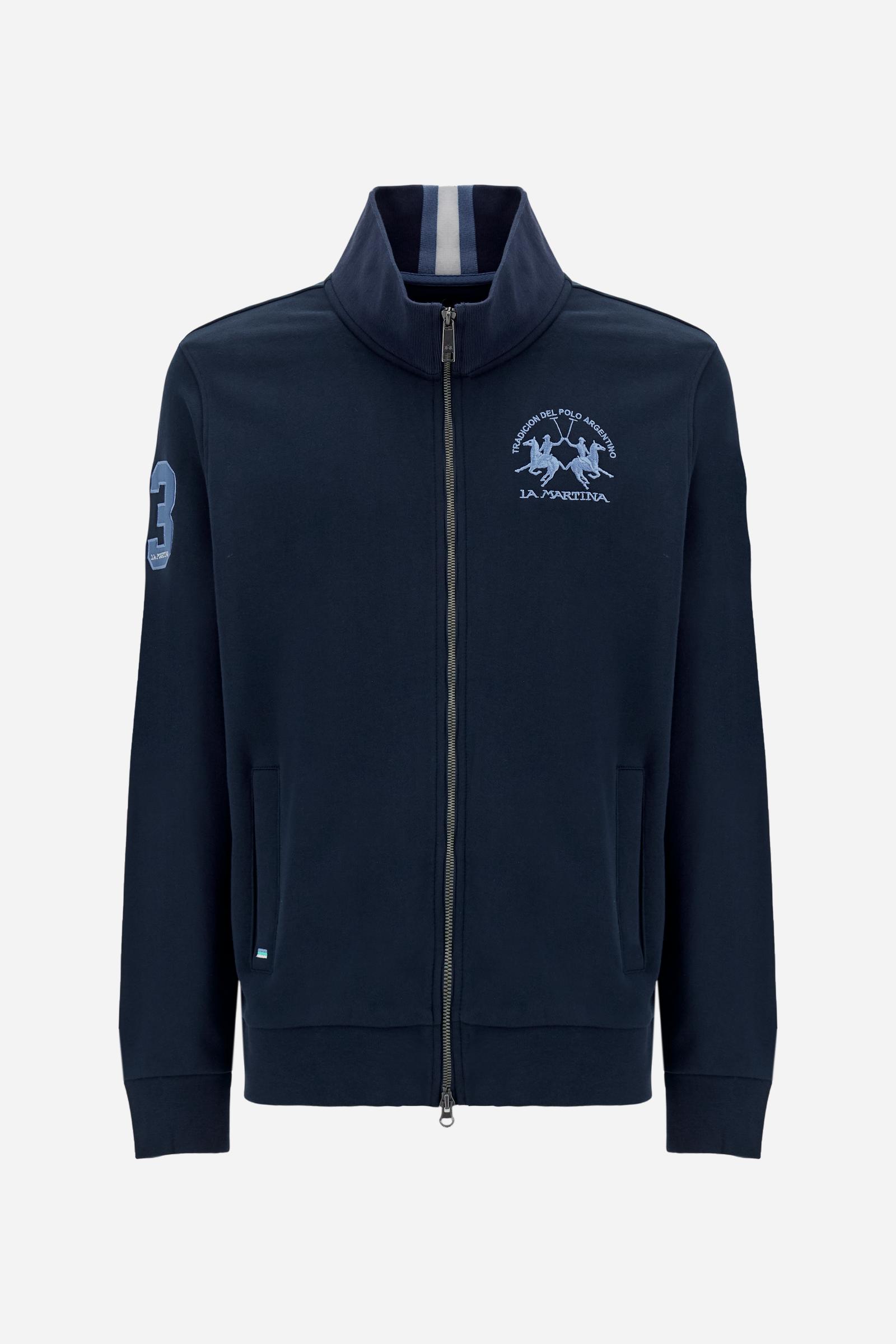 Men’s cotton sweatshirt with regular fit and full front opening, Iconic patch on the sleeve and embroidered team logo on the chest. - Navy
