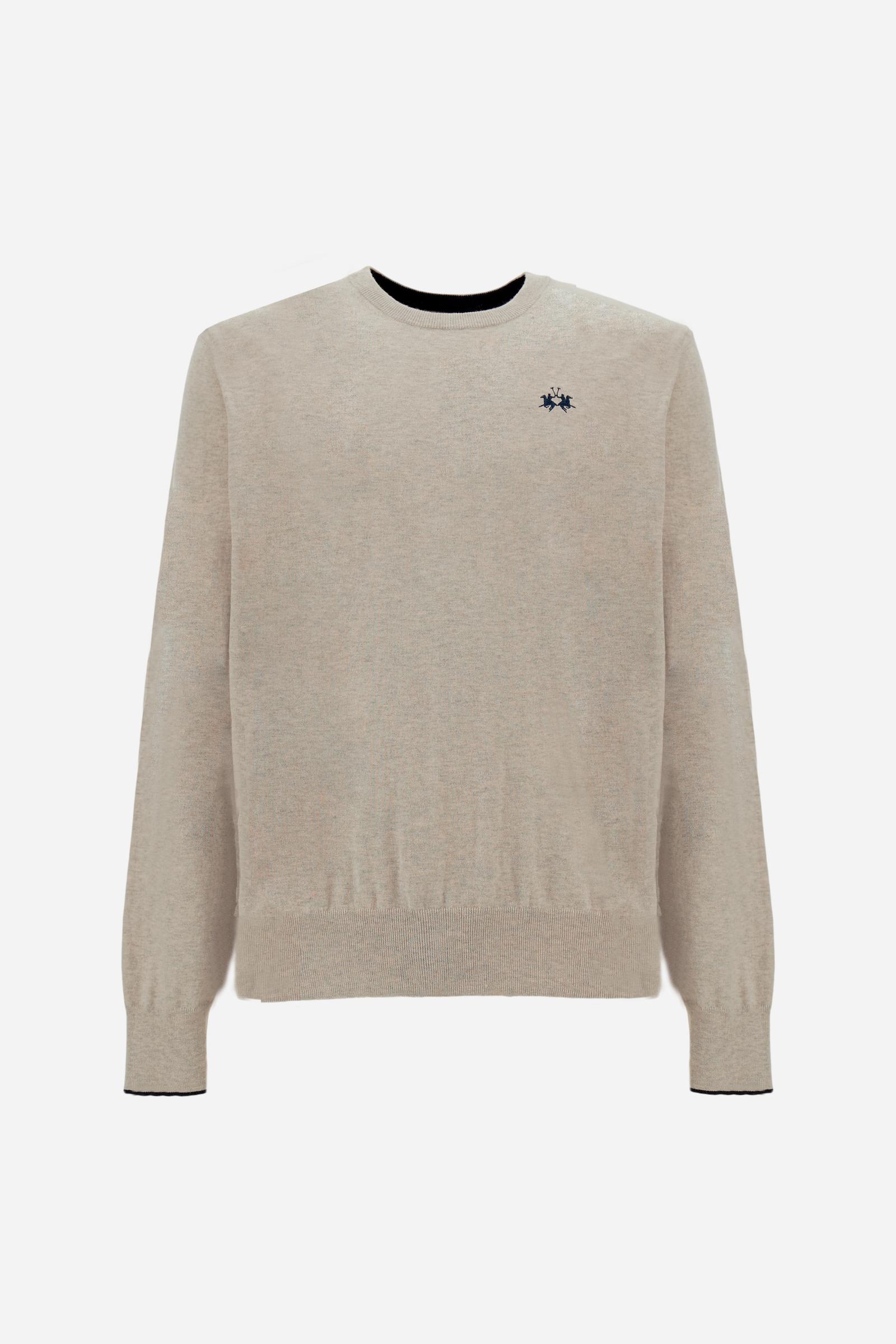 Crewneck sweater in lightweight 100% cotton with a regular fit. Ribbed collar, cuffs and hem. Contrast details inside the neckline, echoed on the cuffs, and embroidered logo on the chest. - Humus                                                                                                                                                                                                                                                                                                                             