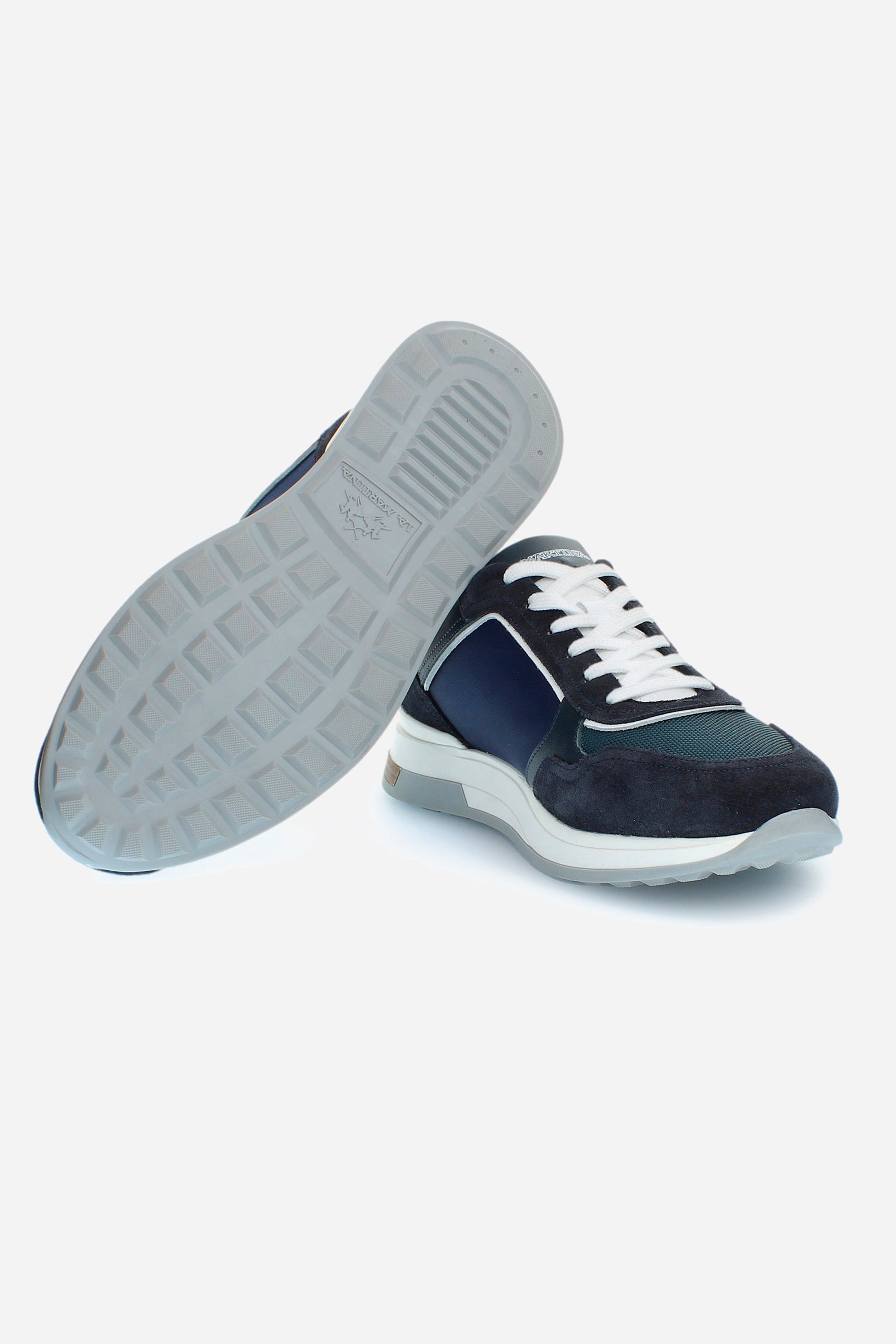 Men's trainers with raised sole in canvas and suede