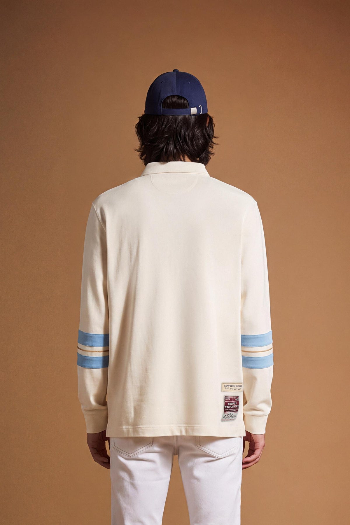 Men's long-sleeve polo in 100% high-weight cotton jersey with a contrasting gabardine collar, embroidered details, and a relaxed, contemporary fit for durable comfort. - Pristine