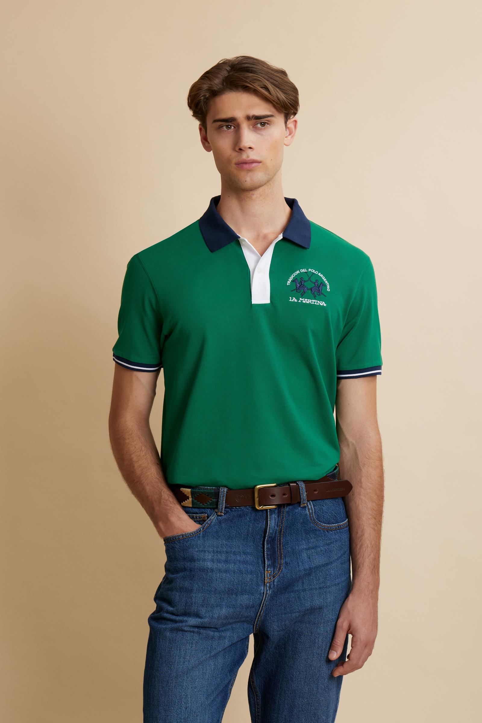 Men’s short sleeve stretch piqué polo shirt with contrast details – Trixie