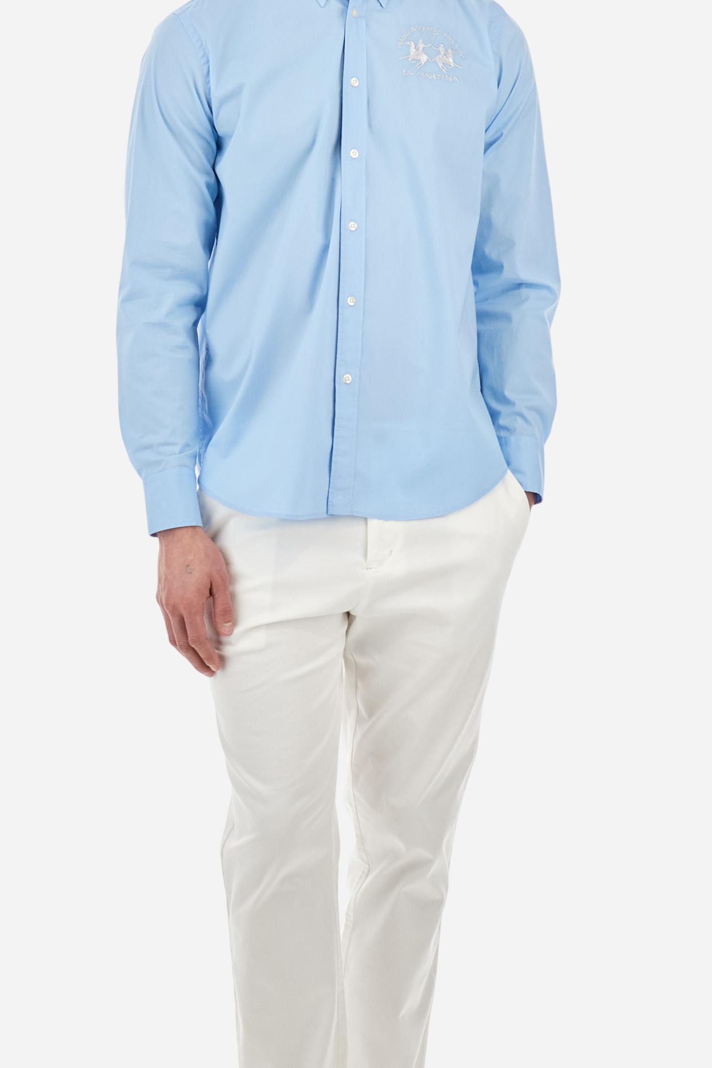 Men's long-sleeved shirt in cotton poplin with a regular-fit and button-down collar                                                                        - Blue Bell