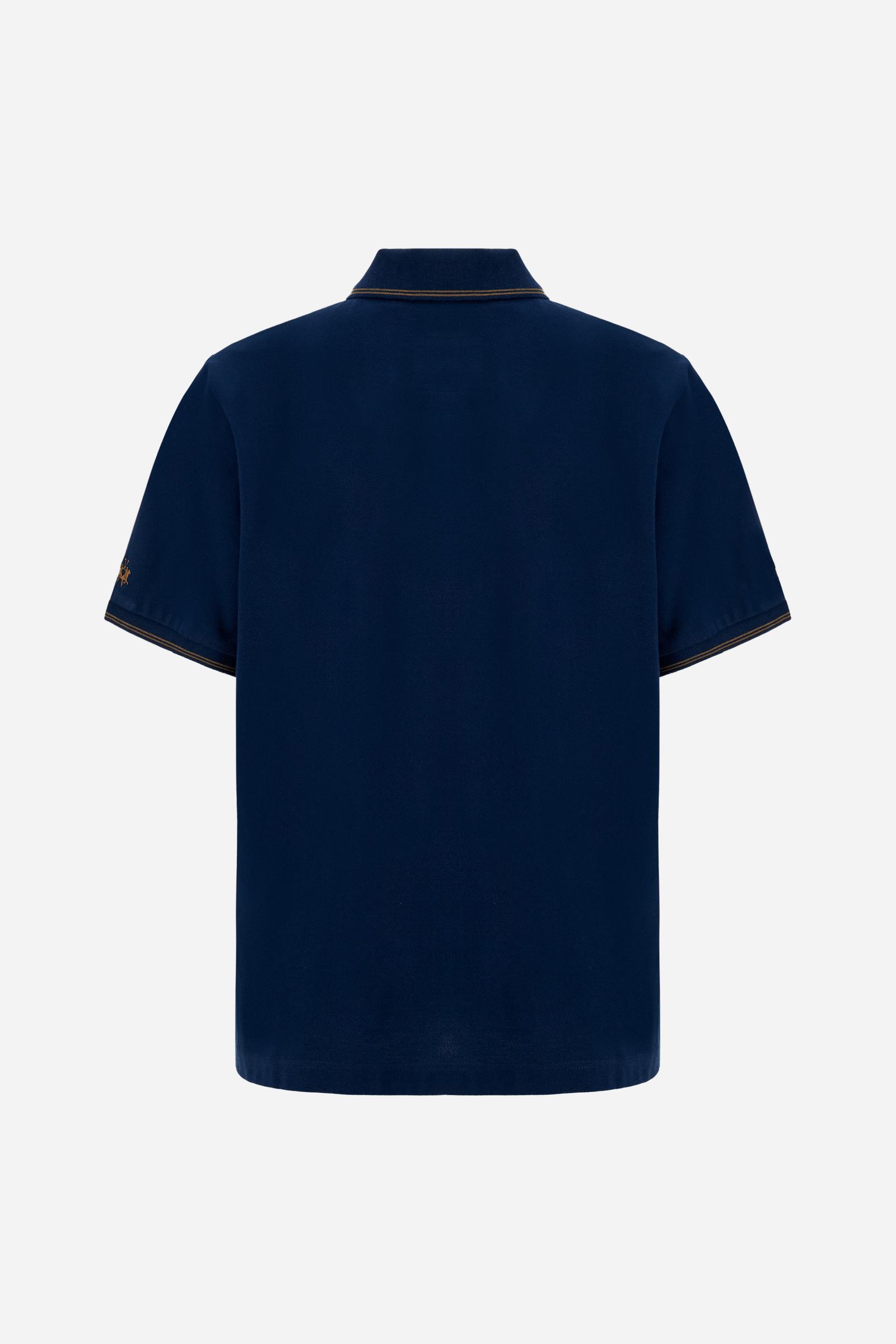 Men’s short-sleeve piqué polo. Contemporary fit with ribbed details on collar and cuffs, enriched with lettering graphics and crests inspired by the Guards Polo Club. - Navy                                                                                                                                                                                                                                                                                                                                                   