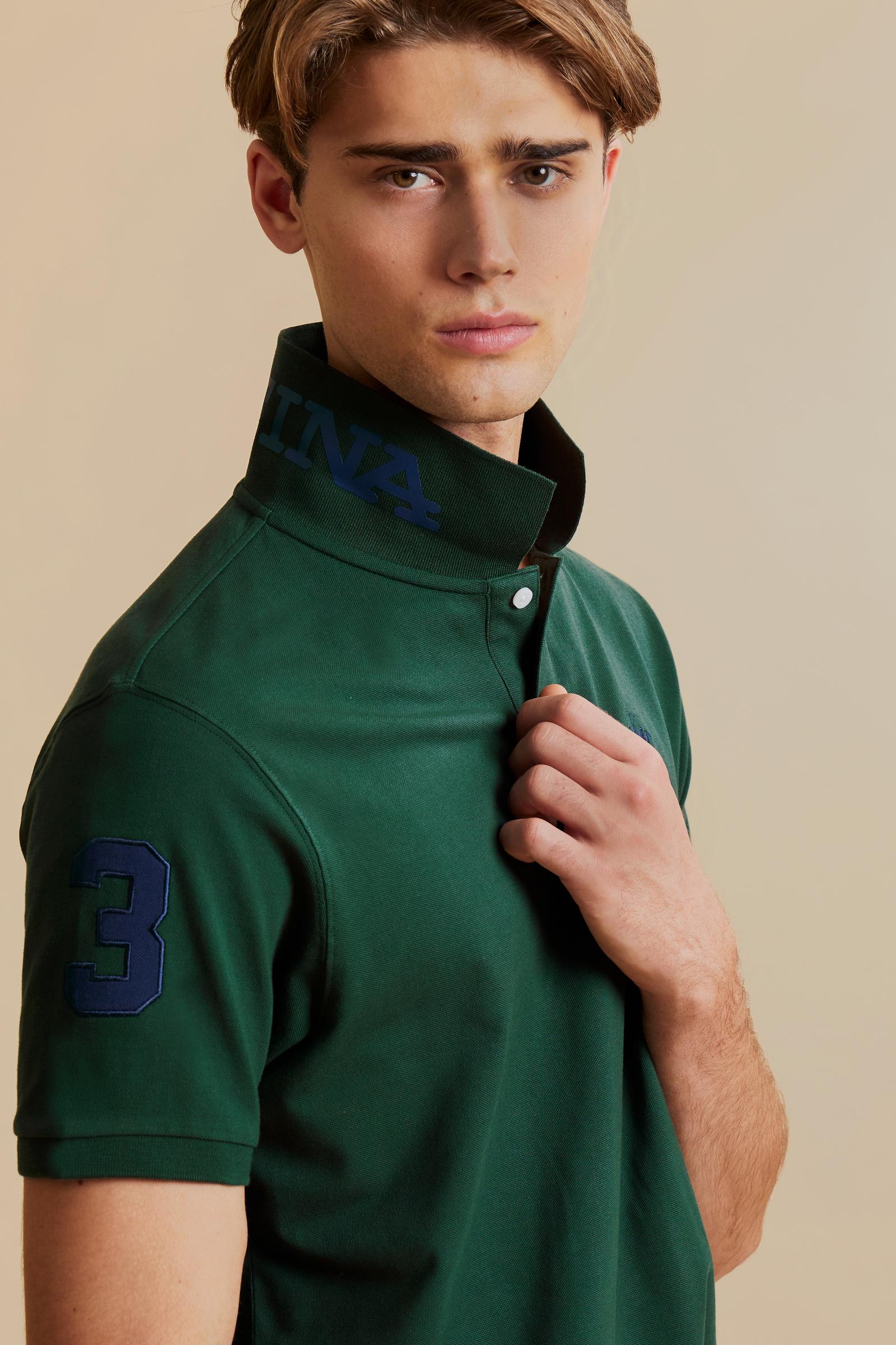 Herren-Stretch-Piqué-Poloshirt mit Nummer am Ärmel – Ray