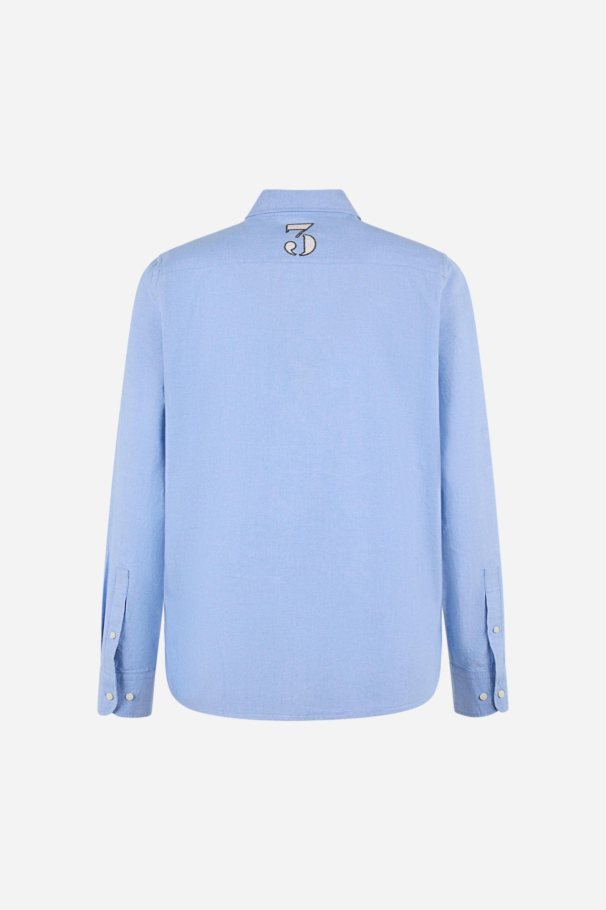 Men's 100% cotton Oxford shirt with a soft feel, regular fit, button-down collar, mother-of-pearl buttons, Polo Match embroidery, and embroidered number 3 patch. - Cornflower blue