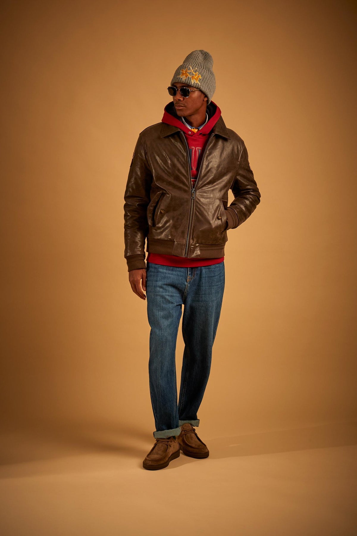 Herren Leder-Bomber im Aviator-Stil - Darrel